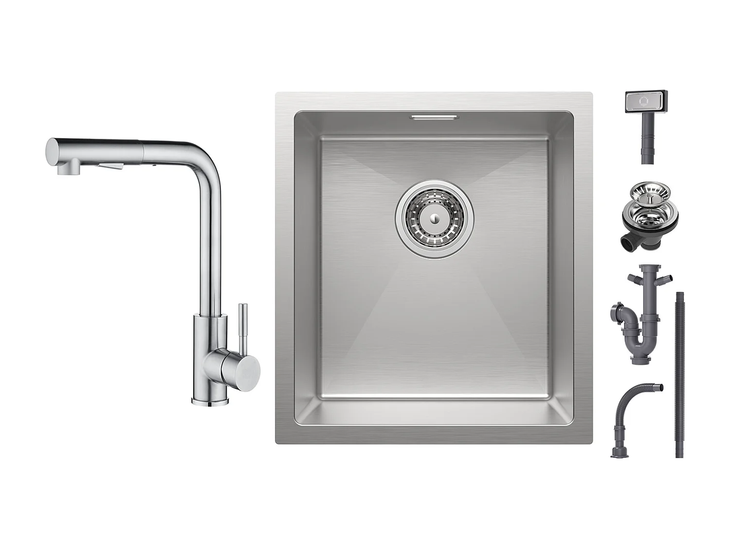 Cecipa max Keukenspoelbak 1 Bak 40x44x19 cm - RVS Spoelbak Geborsteld Inbouwspoelbak + Geborstelde Mengkraan met Uittrekbare Sproeier - 2 Jets om uit te kiezen