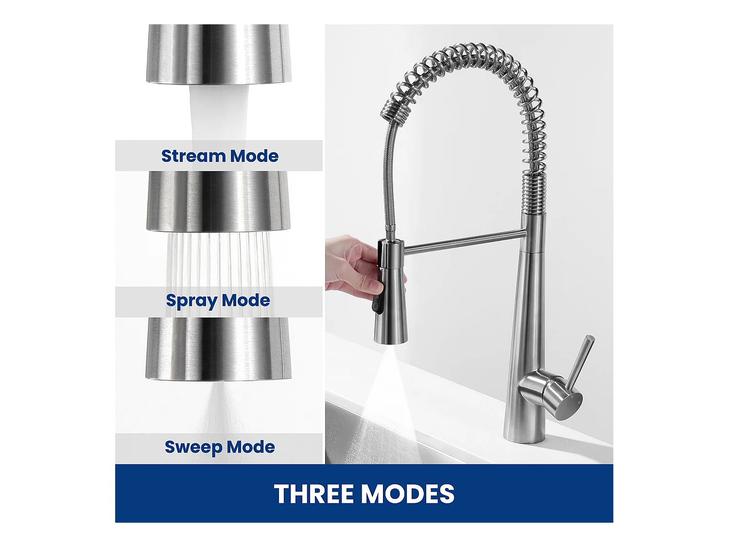 Cecipa max zwarte keukenspoelbak 40*45CM - roestvrijstalen spoelbak 1 spoelbak + veer keukenmengkraan met 3 waterafvoermodi, geborsteld