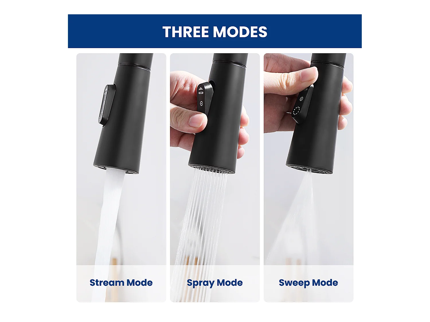 Cecipa max Évier 1 Bac 50*44cm Évier de Cuisine en Inox Brossé + Mitigeur de Cuisine avec Douchette Extractible - Avec 3 Modes de Sortie D'eau - Noir