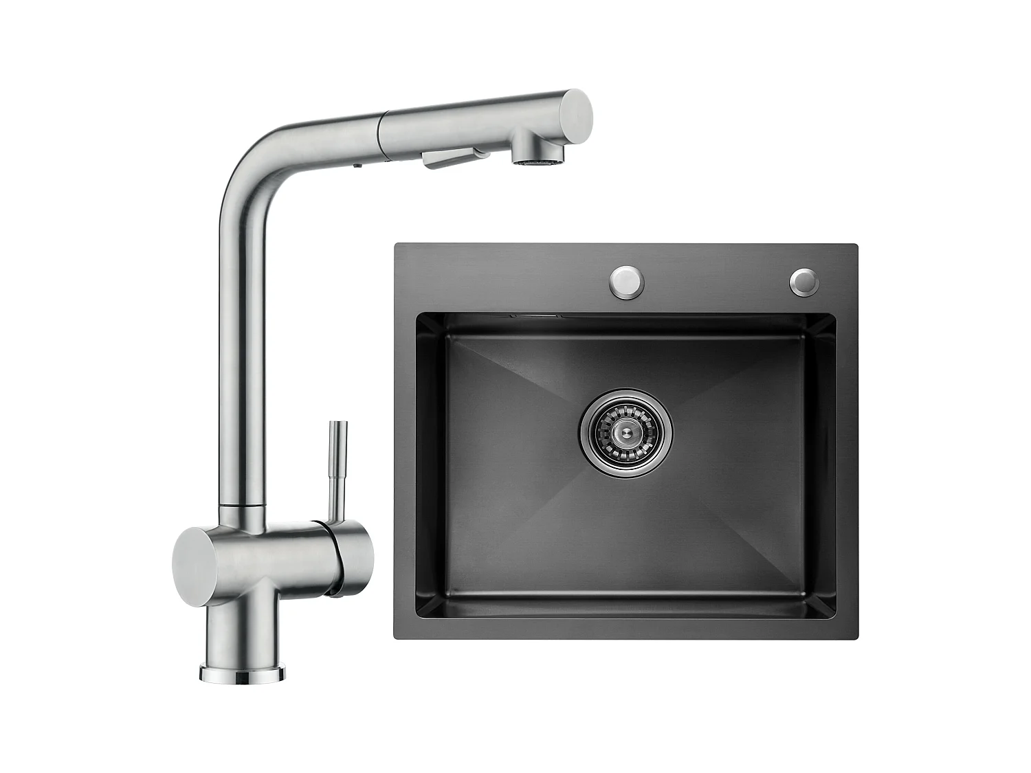 Cecipa max 2 en 1 Évier de cuisine 50 x 45 x 18,5 cm + Mitigeur de Cuisine Extractible Brossé Avec 2 modes de pulvérisat