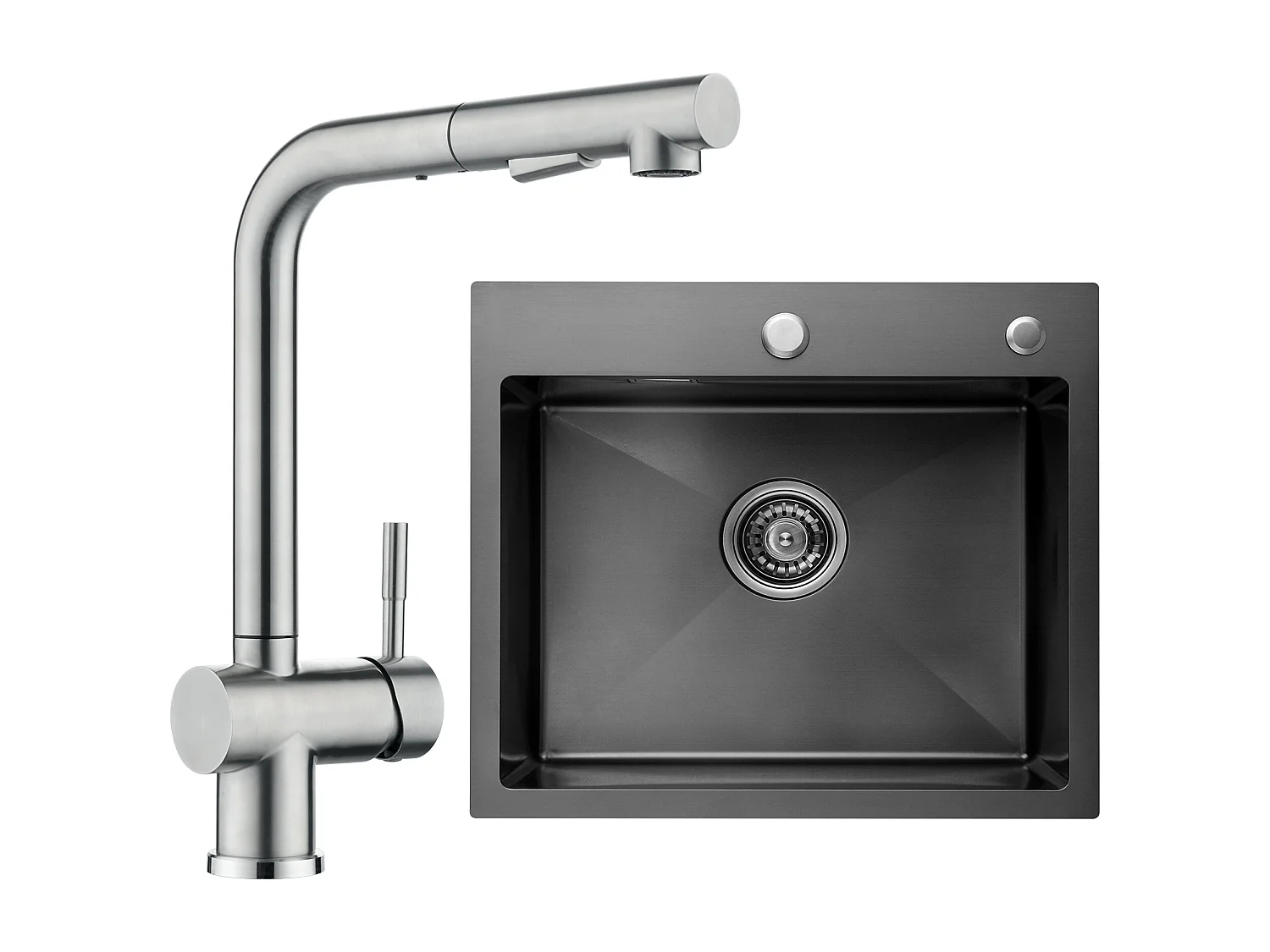 Fregadero de cocina Cecipa max 2 en 1 50 x 45 x 18,5 cm + mezclador de cocina extraíble cepillado con 2 modos de pulverización