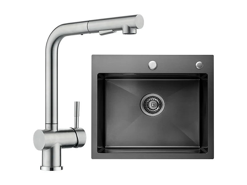 Fregadero de cocina Cecipa max 2 en 1 50 x 45 x 18,5 cm + mezclador de cocina extraíble cepillado con 2 modos de pulverización