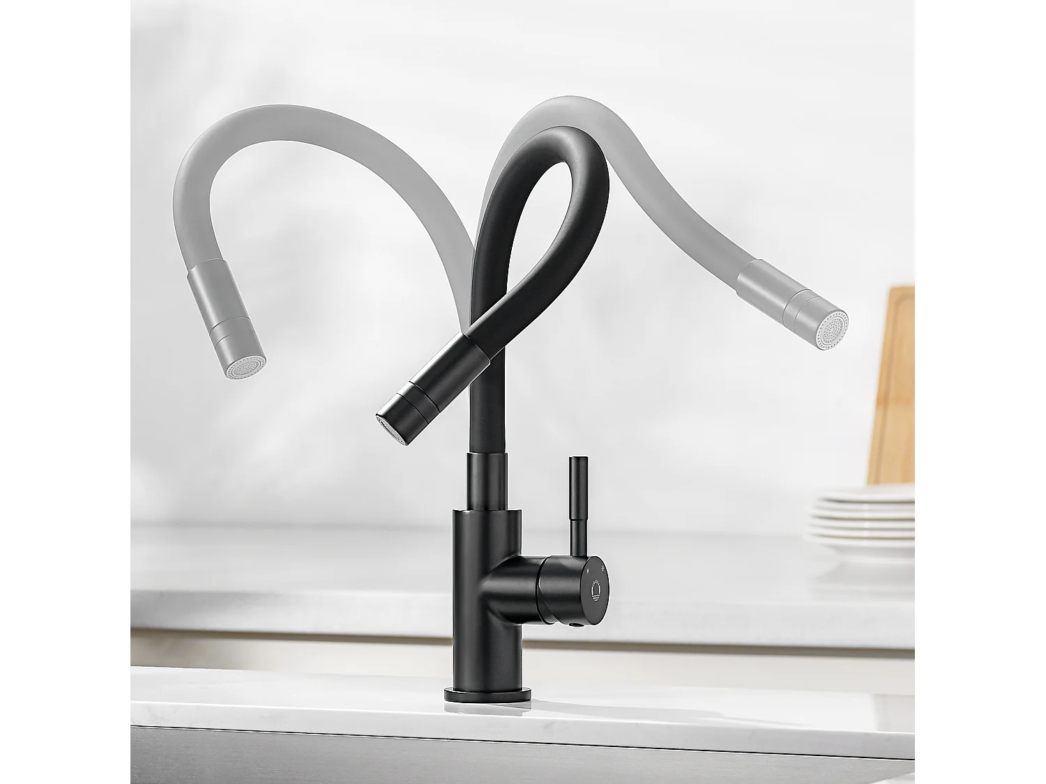 CECIPA MAX Schwarze Küchenspüle 40 x 45 cm – Edelstahlspüle 1 Beckenspüle + flexible Küchenmischbatterie, 2 Düsenarten, schwarzer ausziehbarer Wasserhahn