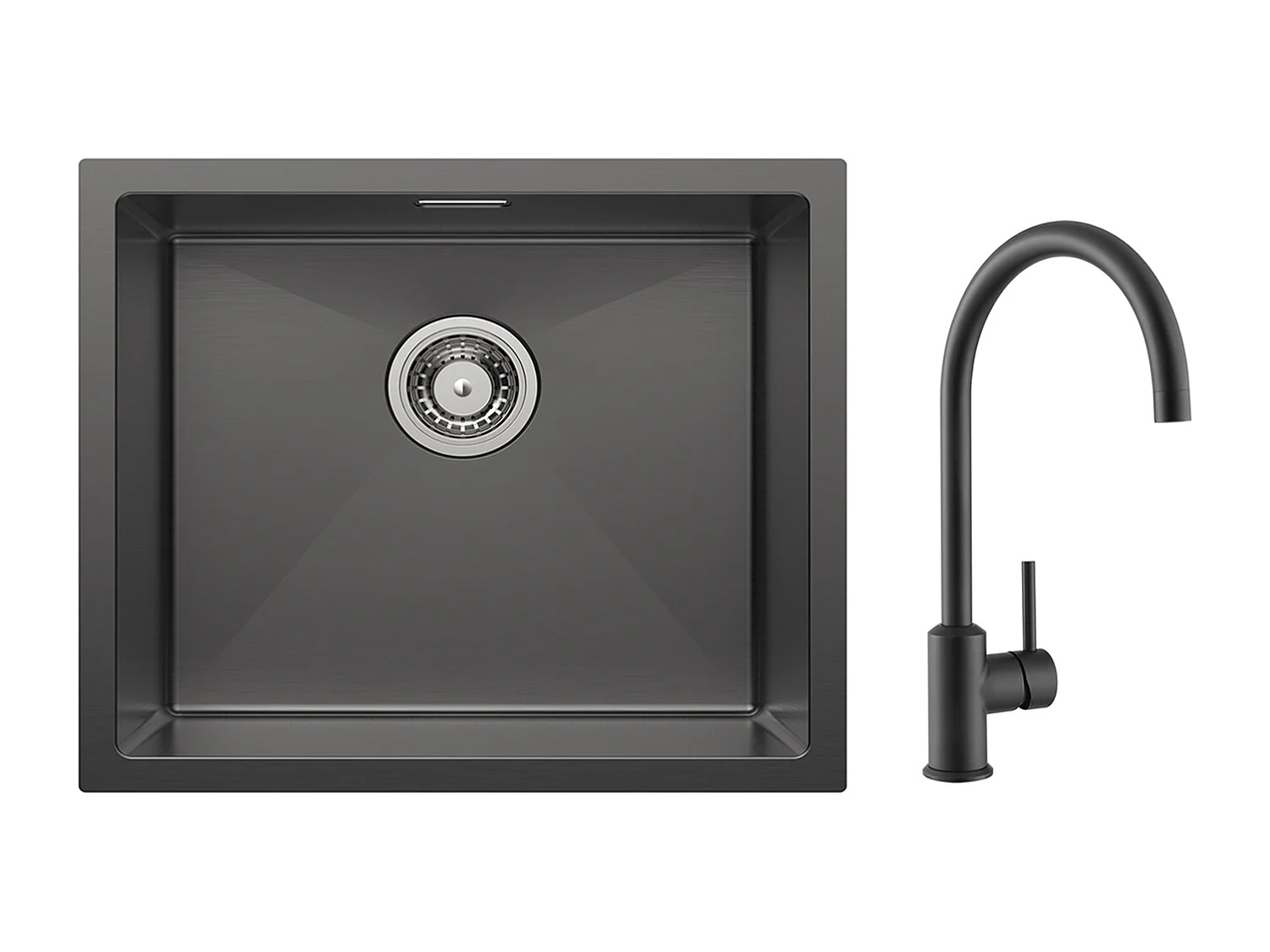 CECIPA MAX Évier de Cuisine 1 Bac Évier Inox 50*44CM Noir Anthracite + Mitigeur de Cuisine en Inox Noir