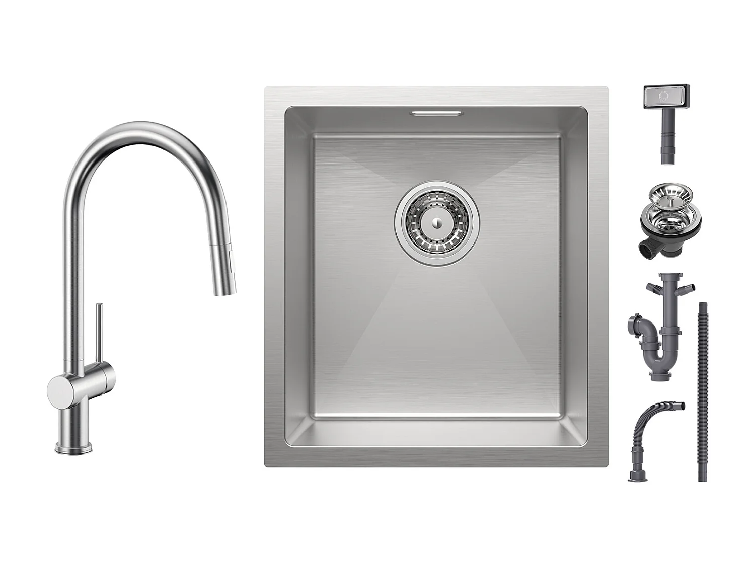 Cecipa max Évier de Cuisine 1 Bac 40x44cm - Évier Inox Évier Encastré Brossé + Mitigeur de Cuisine avec Douchette Extractible, Robinet en Inox Brossé