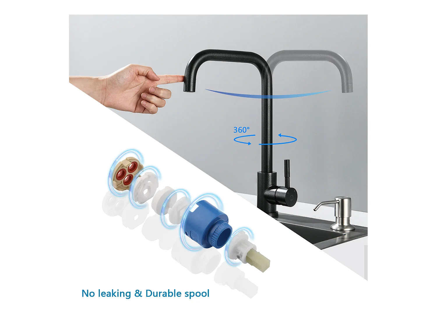 CECIPA MAX 1 Becken Küchenspüle Edelstahlspüle 50*44CM Anthrazit Schwarz + Sternenschwarz Edelstahl Küchenmischbatterie mit hohem gebogenem Auslauf
