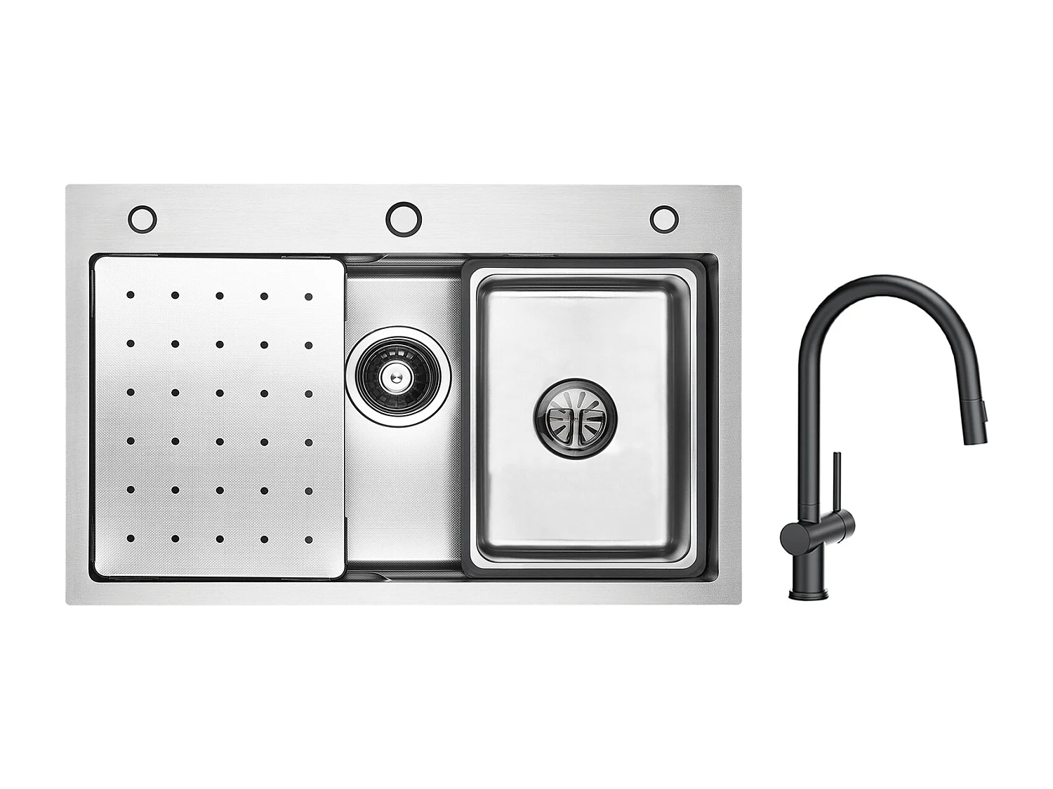 Lavello Cecipa max Acciaio Inox 70×45×21,5CM con Gocciolatoio, Vaschetta e Dosatore Sapone + Miscelatore Cucina con Doccetta Estraibile con 2 Tipologie di Getto