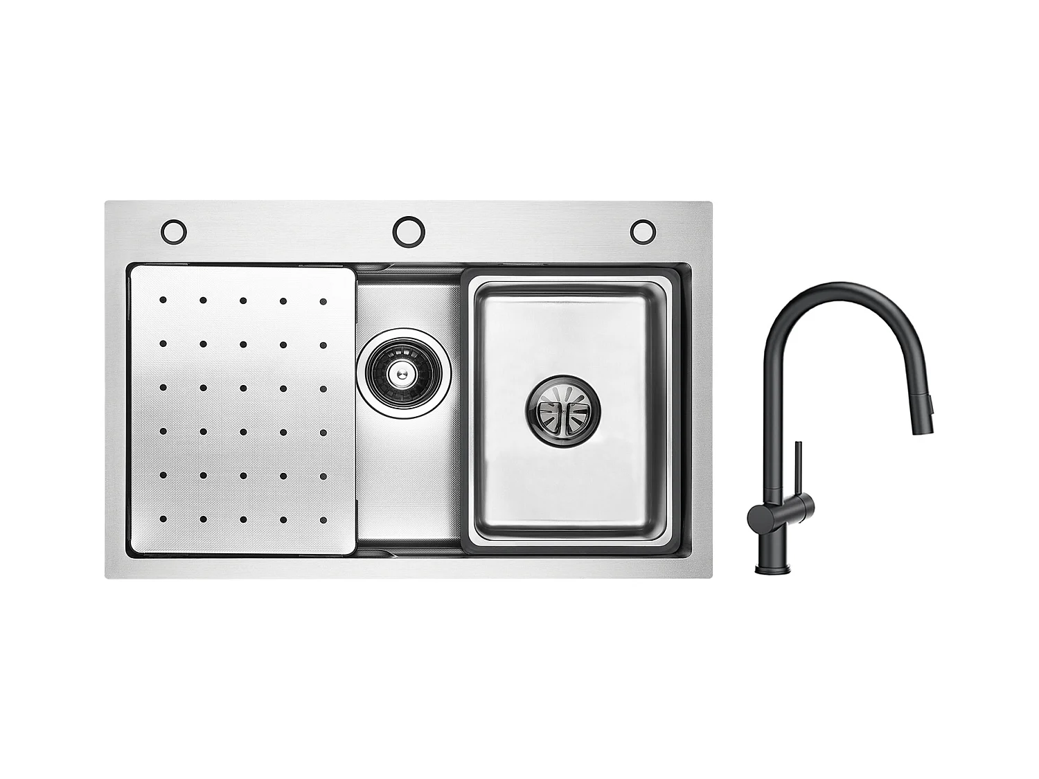 Lavello Cecipa max Acciaio Inox 70×45×21,5CM con Gocciolatoio, Vaschetta e Dosatore Sapone + Miscelatore Cucina con Doccetta Estraibile con 2 Tipologie di Getto