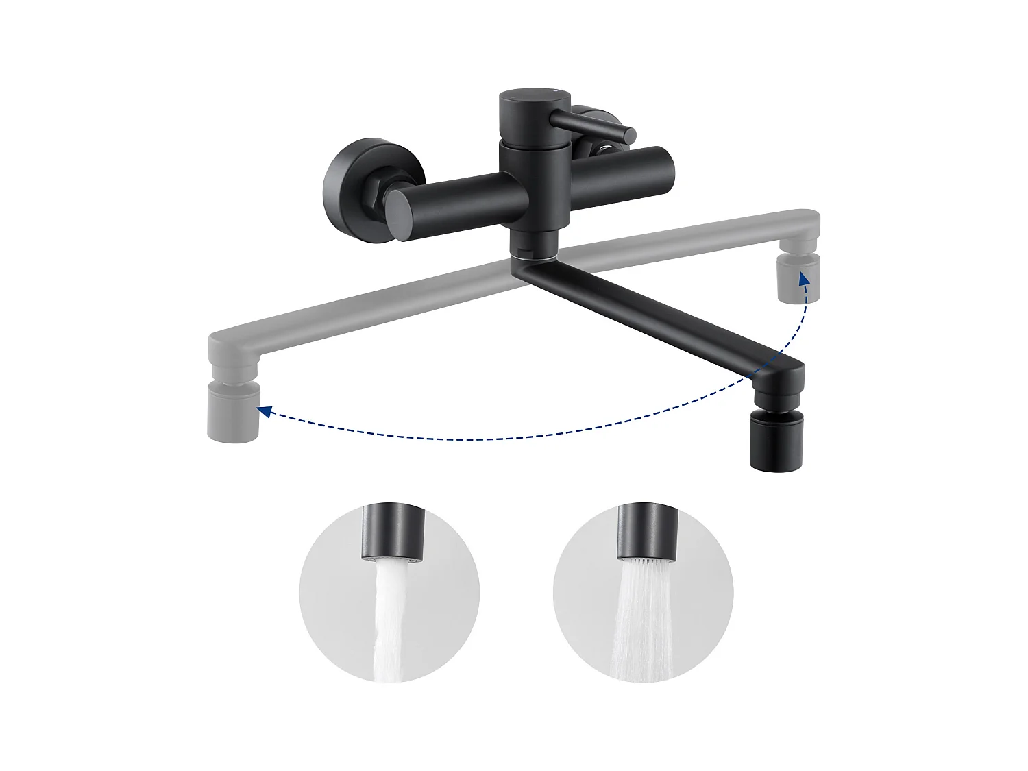 Évier de Cuisine 1 Cuve 70×45×21.5 cm + Egouttoir + Vasque + Distributeur de Savon + Mitigeur de Cuisine Mural avec 2 Jets Noir