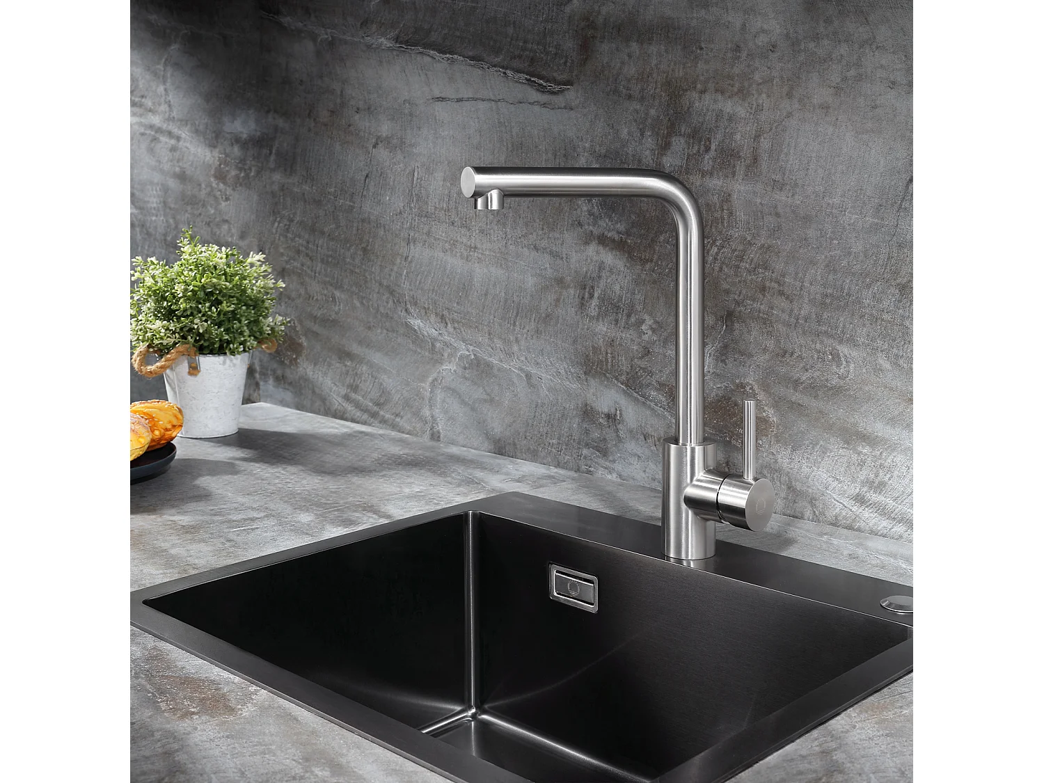 Cecipa max 2 en 1  Evier de cuisine 1 Bac Évier de Cuisine Carré Inoxydable Brossé 50*45*18.5cm + Robinet de Cuisine Chrome Mitigeur de Evier