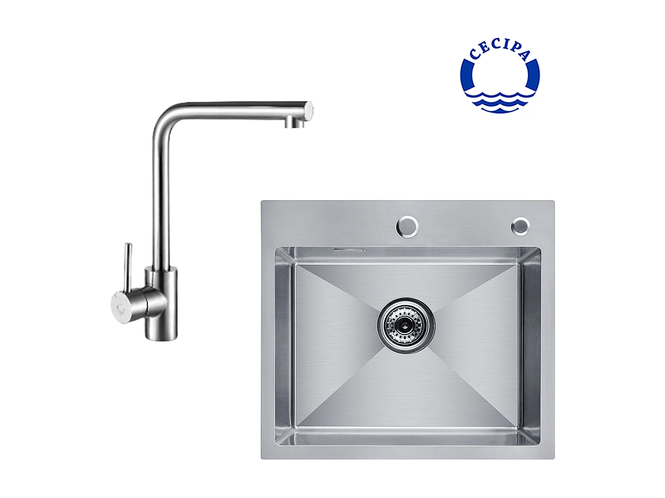 Cecipa max 2 en 1  Evier de cuisine 1 Bac Évier de Cuisine Carré Inoxydable Brossé 50*45*18.5cm + Robinet de Cuisine Chrome Mitigeur de Evier