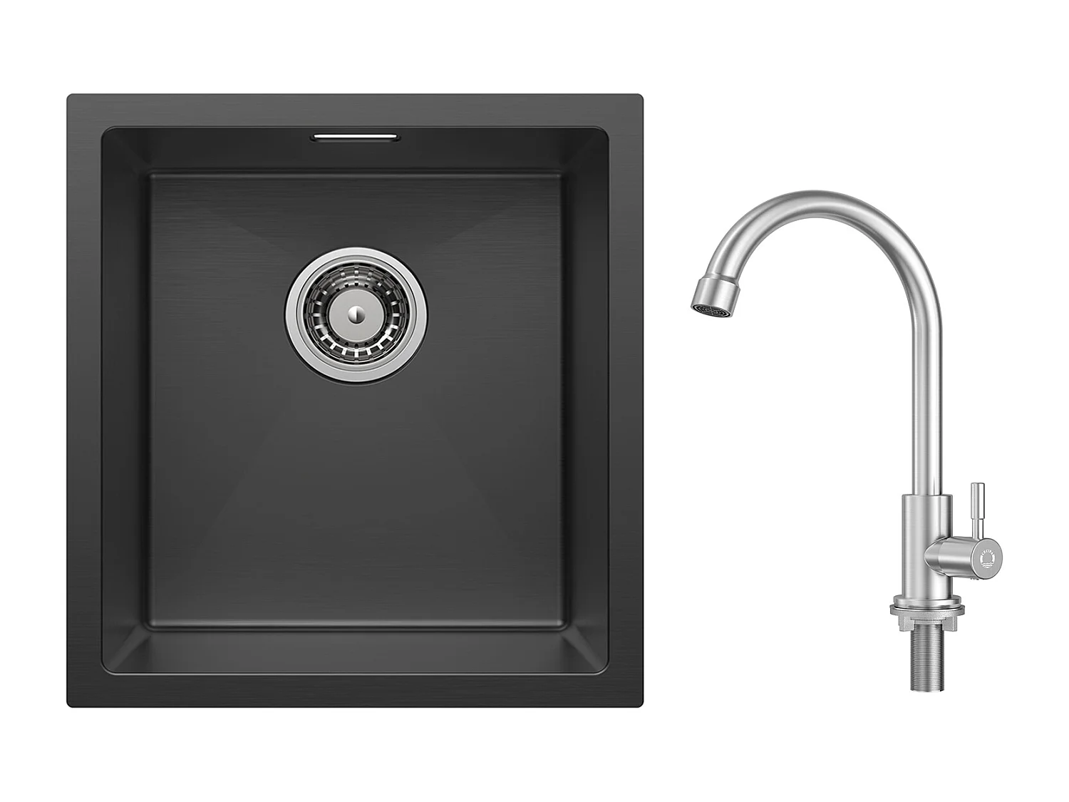 CECIPA MAX roestvrijstalen spoelbak 40*44*19 cm 1 spoelbak zwarte spoelbak + koud water keukenkraan, geborsteld