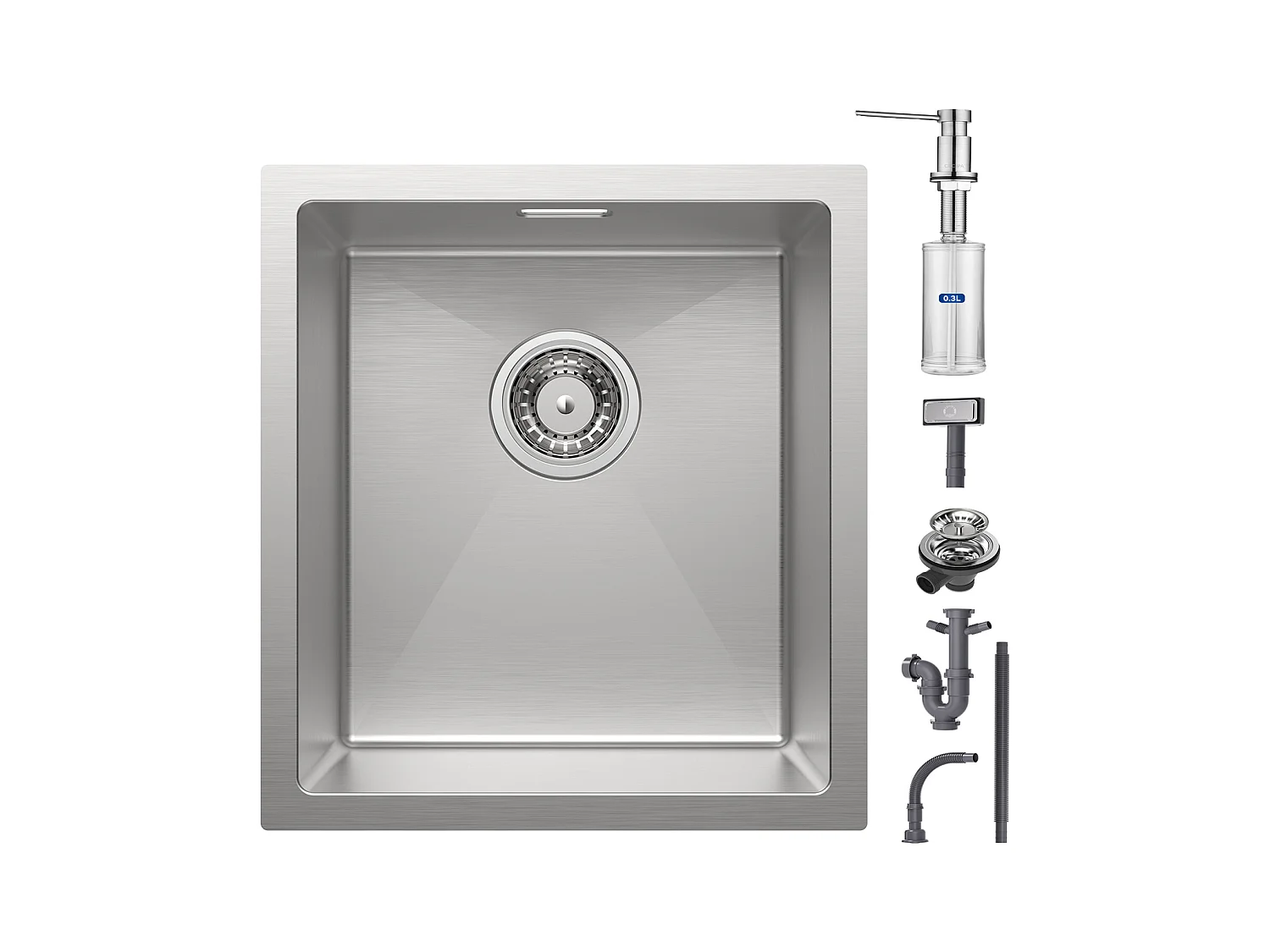 Cecipa max Évier de Cuisine 1 Bac 40x44x19 cm - Évier Inox Évier Encastré Brossé + Distributeur de Savon de Cuisine Brossé avec Récipient de 300ML
