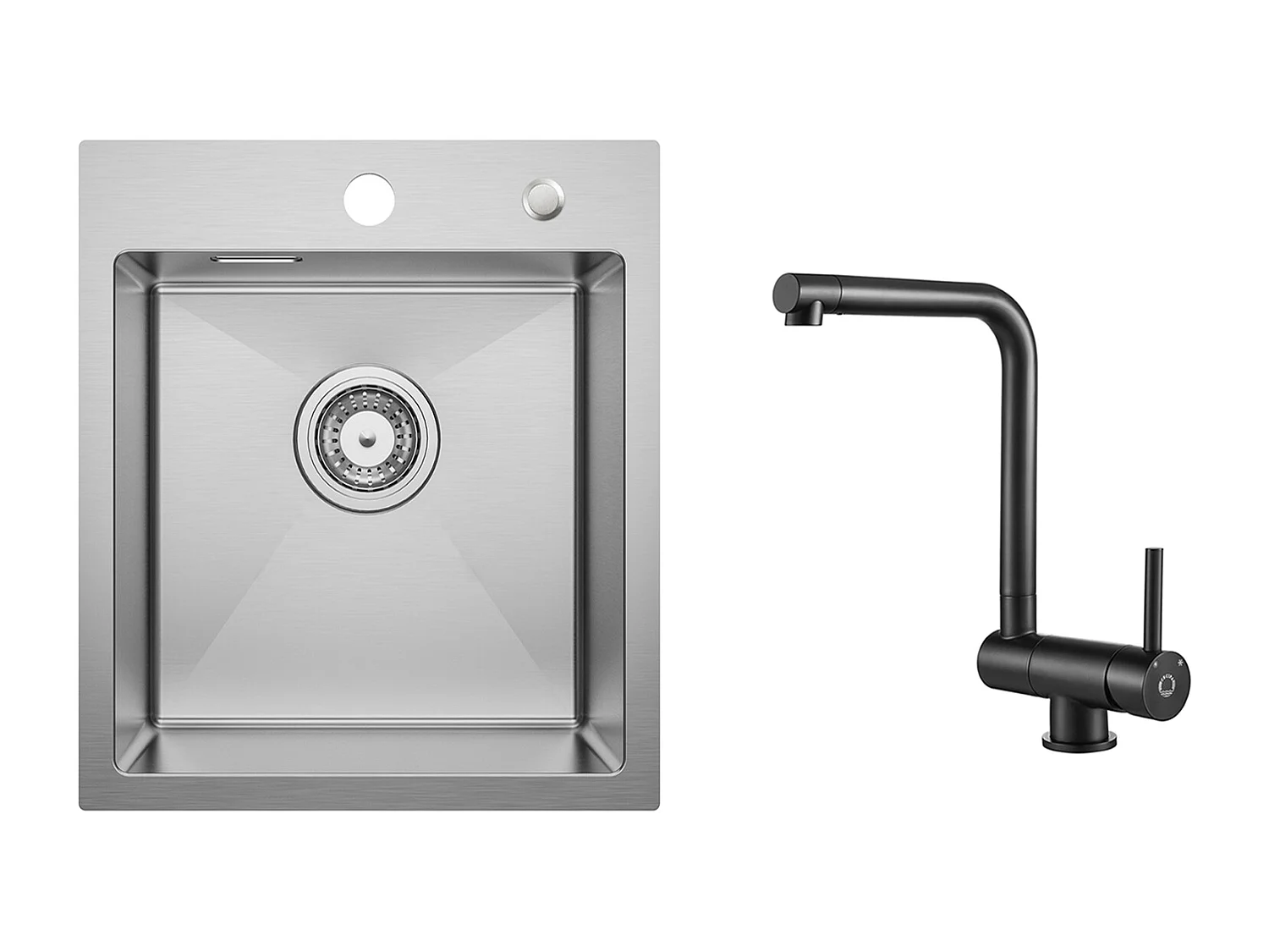 Cecipa MAX Évier Cuisine 1 Bac 40 × 45 cm Évier Inox Brossé + Mitigeur de Cuisine Rabattable Noir