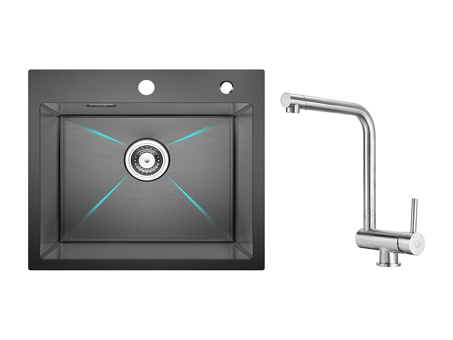 Cecipa MAX keukenspoelbak 1 kom 50×45×18,5CM zwarte roestvrijstalen spoelbak + geborstelde opvouwbare keukenmengkraan