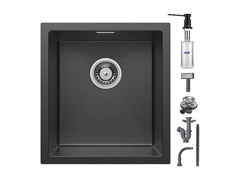 Cecipa max Fregadero encastrable de acero inoxidable 40*44*19 cm - 1 fregadero negro + Dispensador de jabón de cocina negro