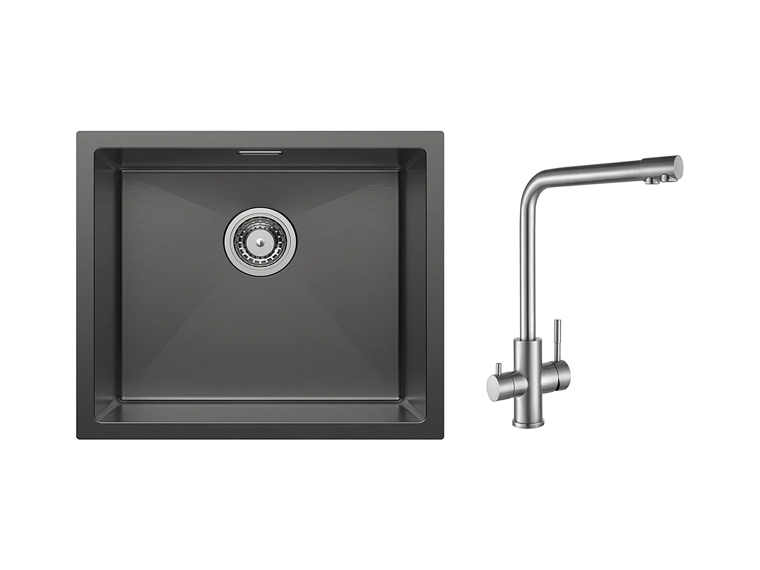 CECIPA MAX 1 Becken Küchenspüle Edelstahlspüle 50*44CM Anthrazit Schwarz + Küchenarmatur für Osmoseanlage