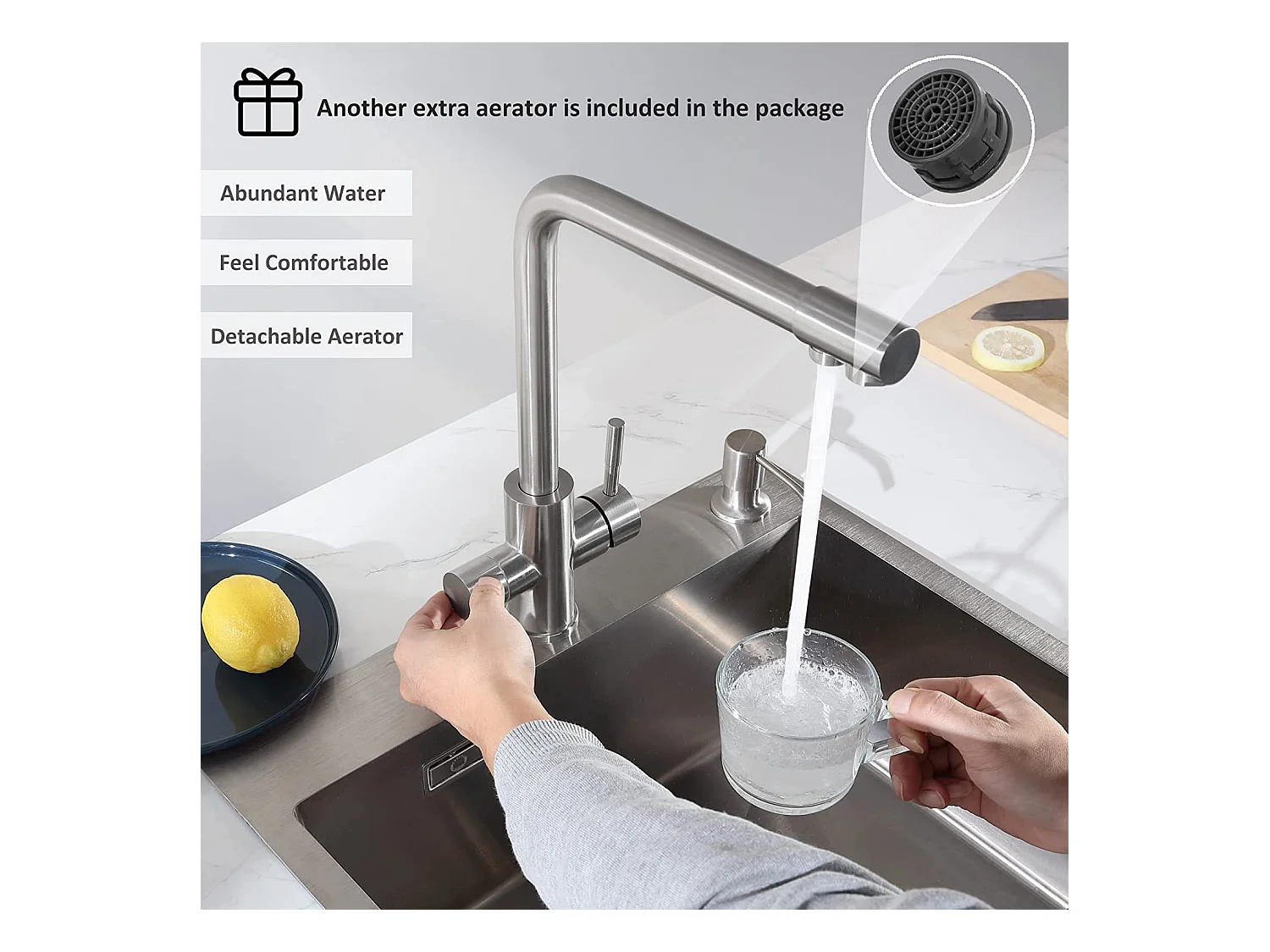CECIPA MAX 1 Becken Küchenspüle Edelstahlspüle 50*44CM Anthrazit Schwarz + Küchenarmatur für Osmoseanlage