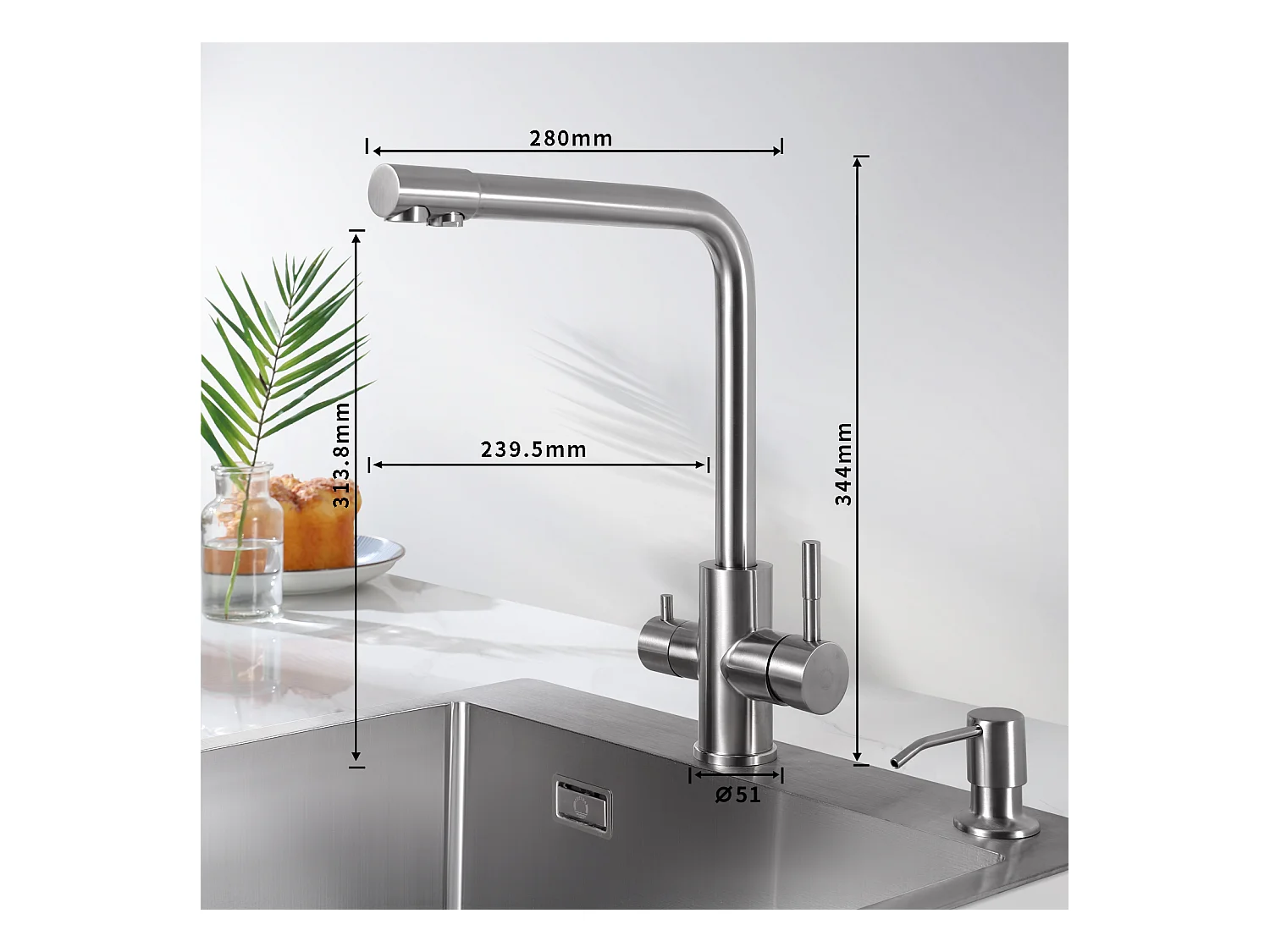 CECIPA MAX 1 Becken Küchenspüle Edelstahlspüle 50*44CM Anthrazit Schwarz + Küchenarmatur für Osmoseanlage