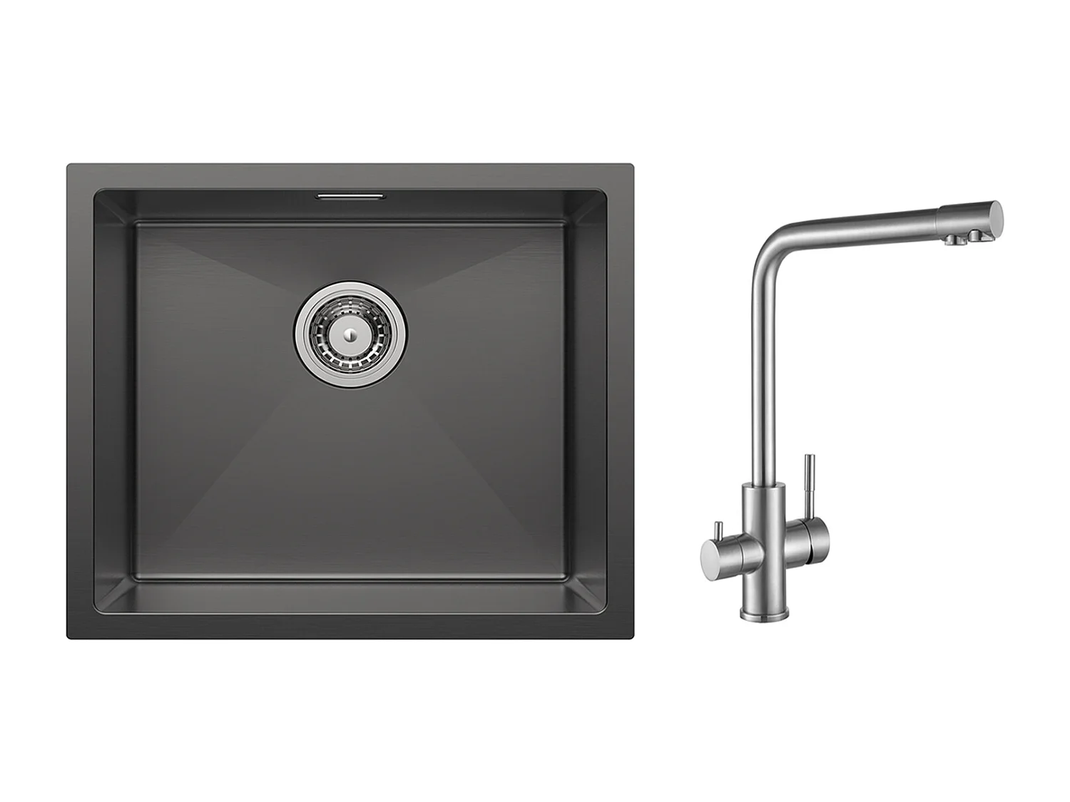 CECIPA MAX Évier de Cuisine 1 Bac Évier Inox 50*44CM Noir Anthracite + Mitigeur Cuisine pour Sstème D'osmose