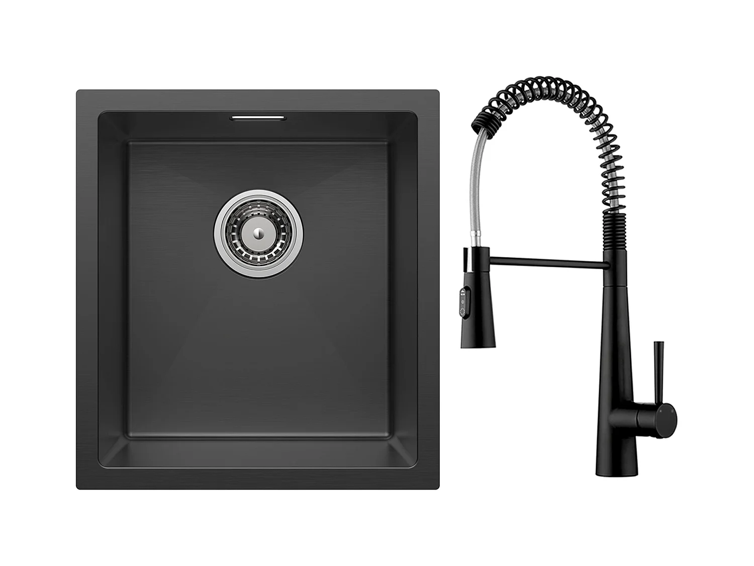 Cecipa max Évier 1 Bac en Acier Inoxydable Noir Évier Encastré 40*44cm + Mitigeur de Cuisine à Ressort avec 3 Modes de Sortie D'eau, Noir