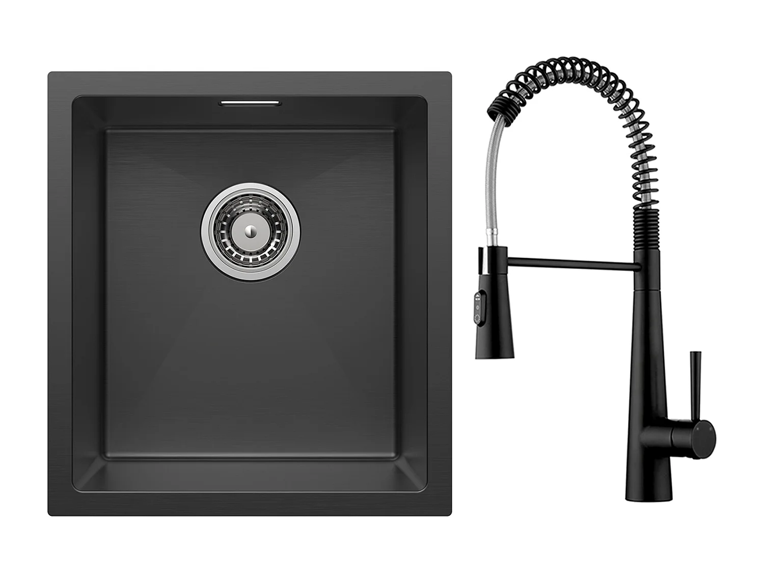 Cecipa max Évier 1 Bac en Acier Inoxydable Noir Évier Encastré 40*44cm + Mitigeur de Cuisine à Ressort avec 3 Modes de Sortie D'eau, Noir