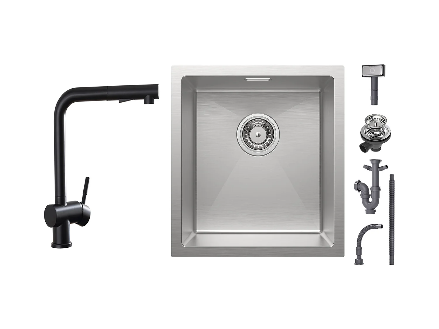 Cecipa max Évier 1 Bac 40x44cm - Évier Inox Encastré Brossé + Robinets Cuisine avec Douchette Extractible, Mitigeur d'évier 2 Modes de Pulvérisat