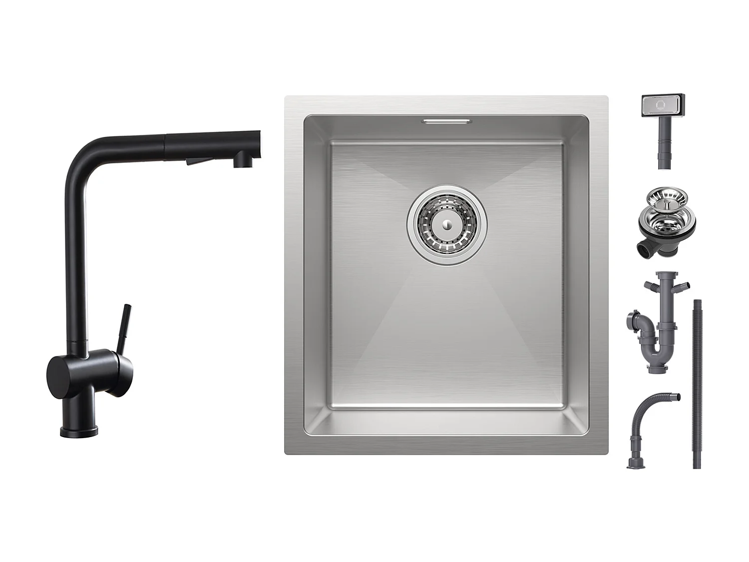 Cecipa max Évier 1 Bac 40x44cm - Évier Inox Encastré Brossé + Robinets Cuisine avec Douchette Extractible, Mitigeur d'évier 2 Modes de Pulvérisat