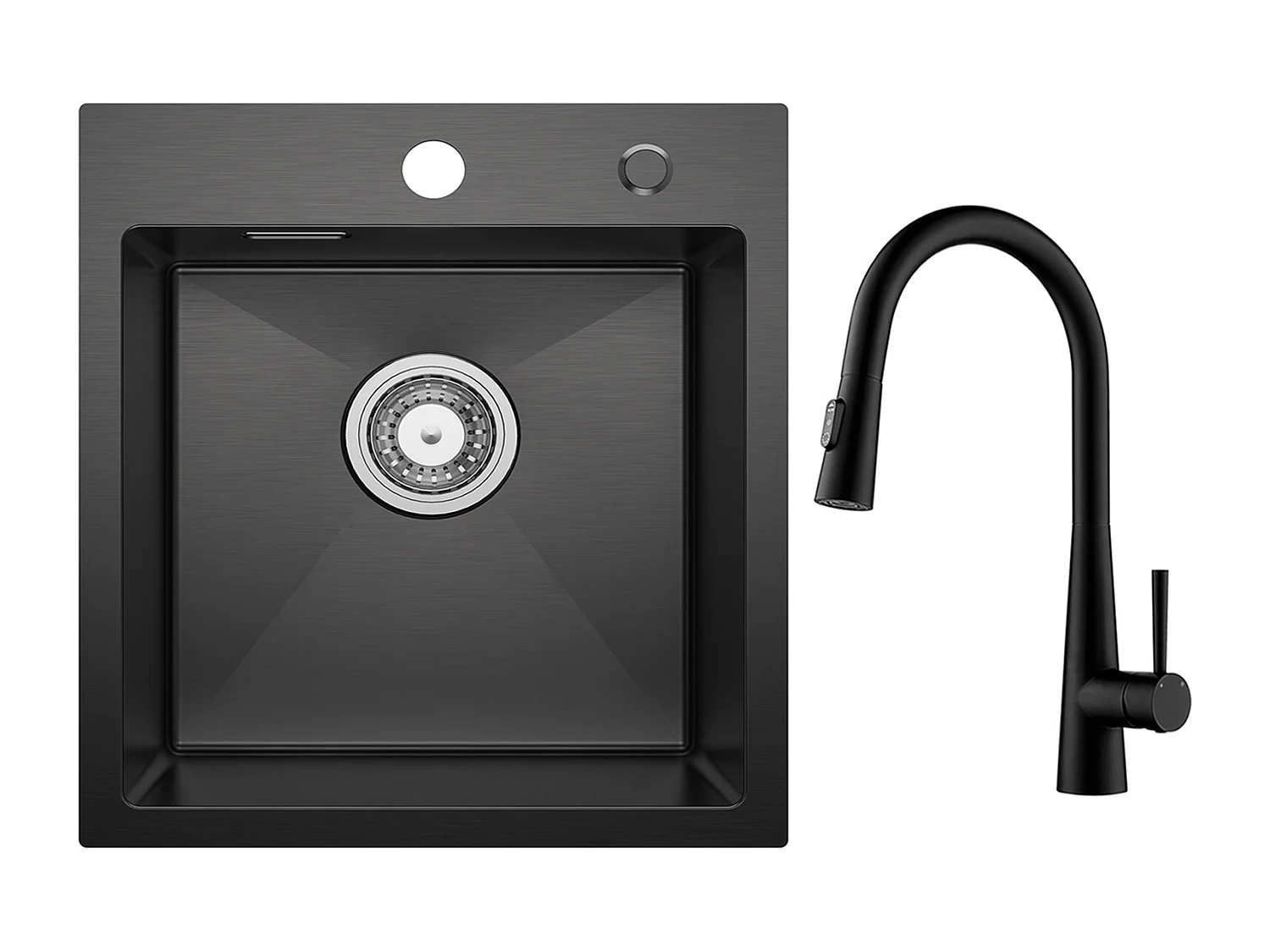 Cecipa max Evier de Cuisine Noir 40*45CM - Évier Inox Évier 1 Bac + Mitigeur de Cuisine avec Douchette Extractible, 3 Modes de Sortie D'eau, Noir