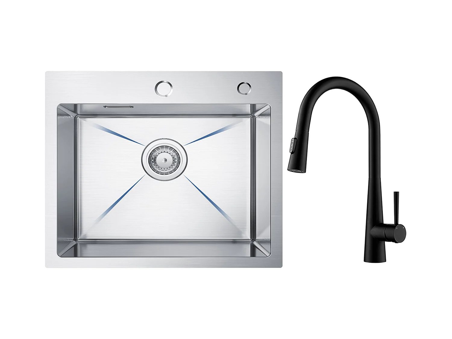 Cecipa max Lavello Inox Lavello Cucina 1 Vasca 50×45 cm Lavello Cucina Spazzolato + Miscelatore con Doccetta Estraibile, 3 Modalità di Uscita Acqua, Nero