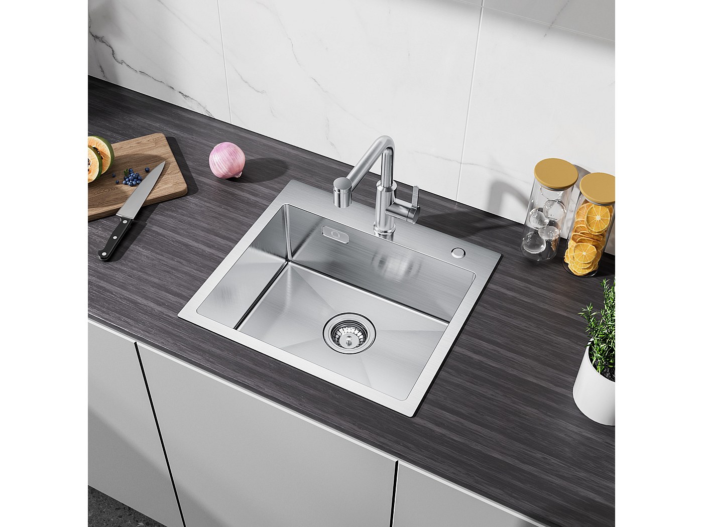 CECIPA MAX 1 Wastafel, 70×45×21,5 Cm, Zilverkleurige Roestvrijstalen Keukengootsteen Met Afdruiprek Wastafel Gratis Zeepdispenser