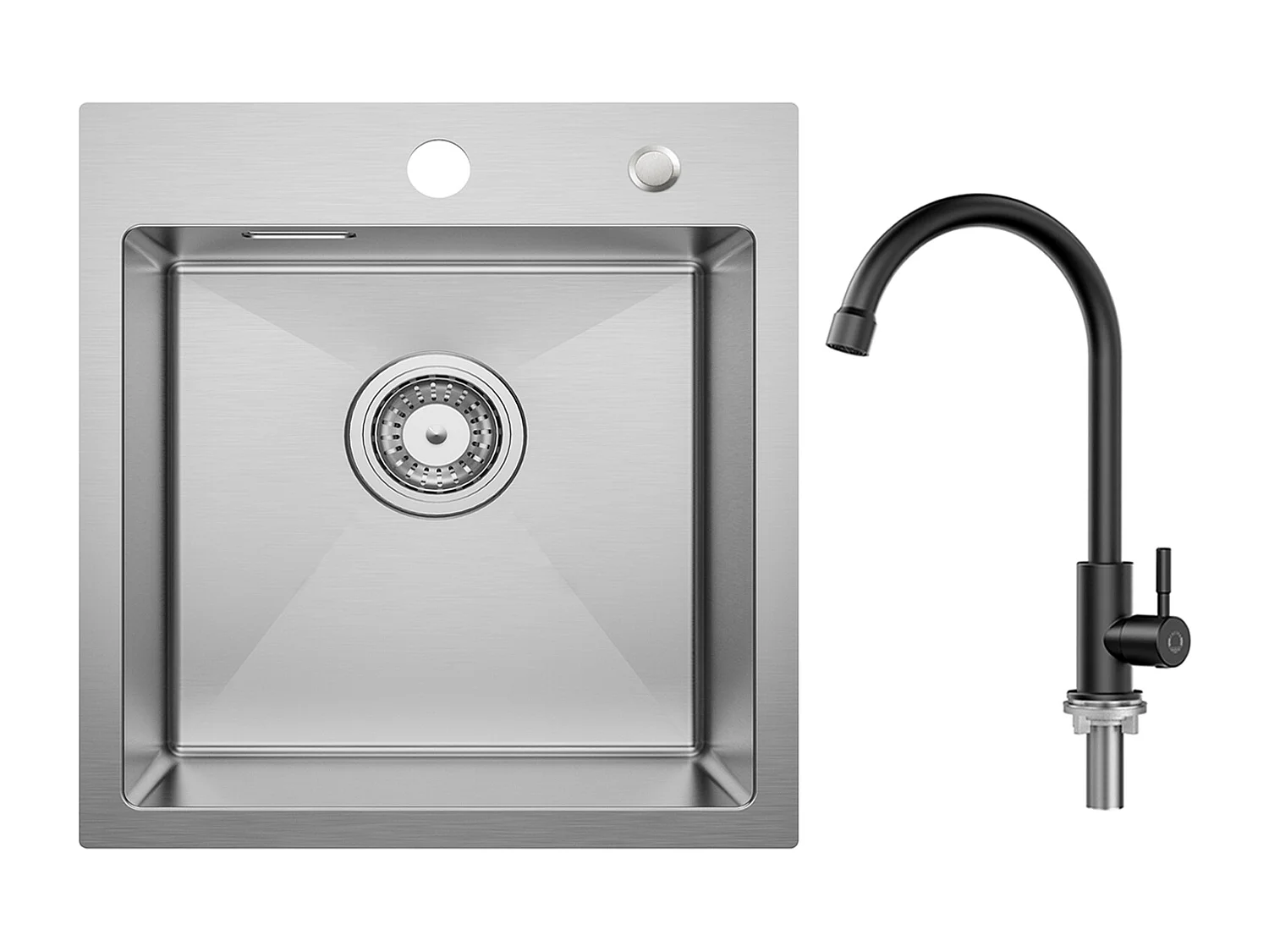 Cecipa MAX Einzelbecken-Küchenspüle 40 × 45 cm, Spüle aus gebürstetem Edelstahl + Kaltwasser-Küchenarmatur, Schwarz