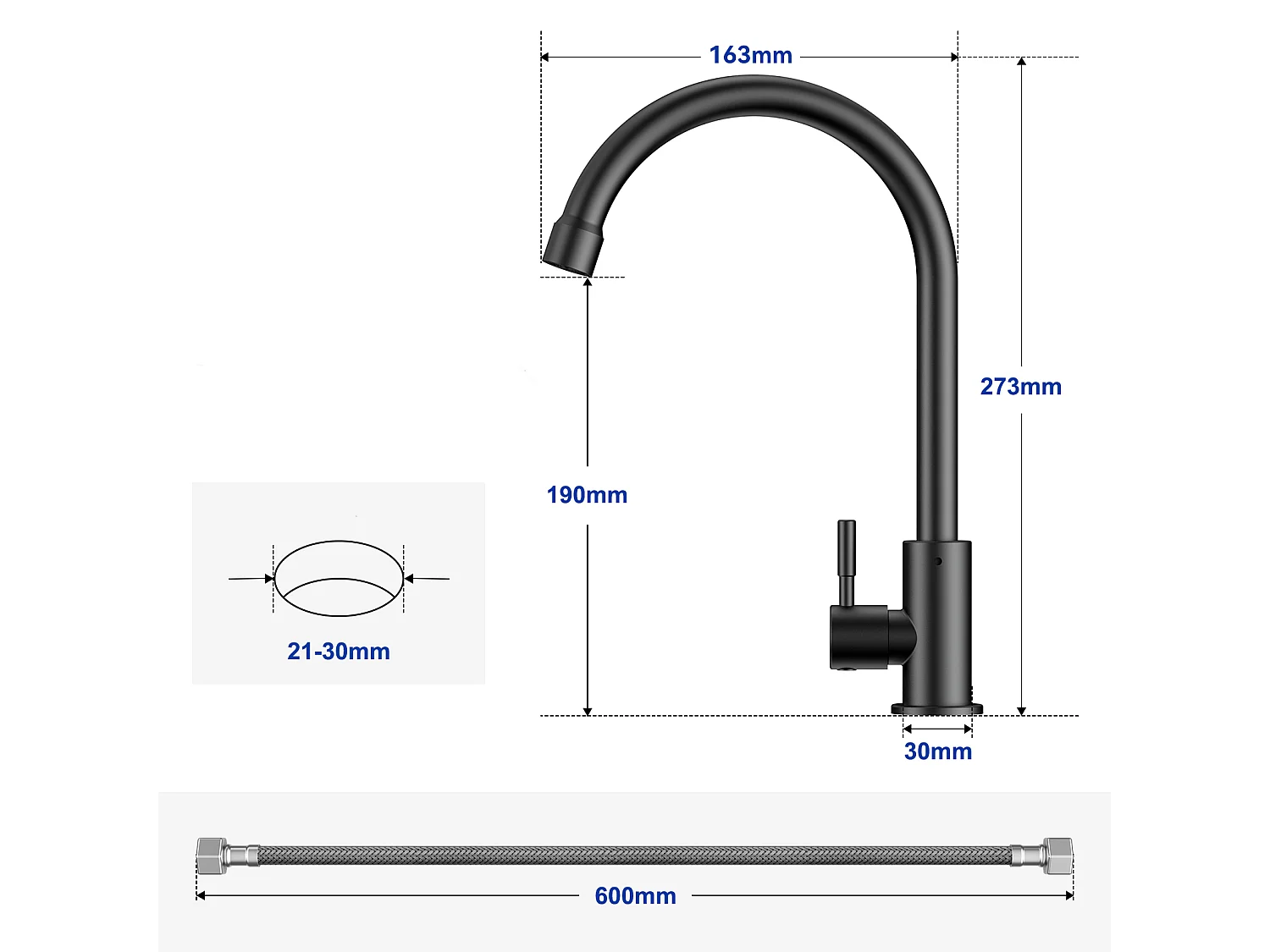 Cecipa MAX spoelbak 1 bak 40 x 45 cm spoelbak van geborsteld roestvrij staal + keukenkraan met koud water, zwart