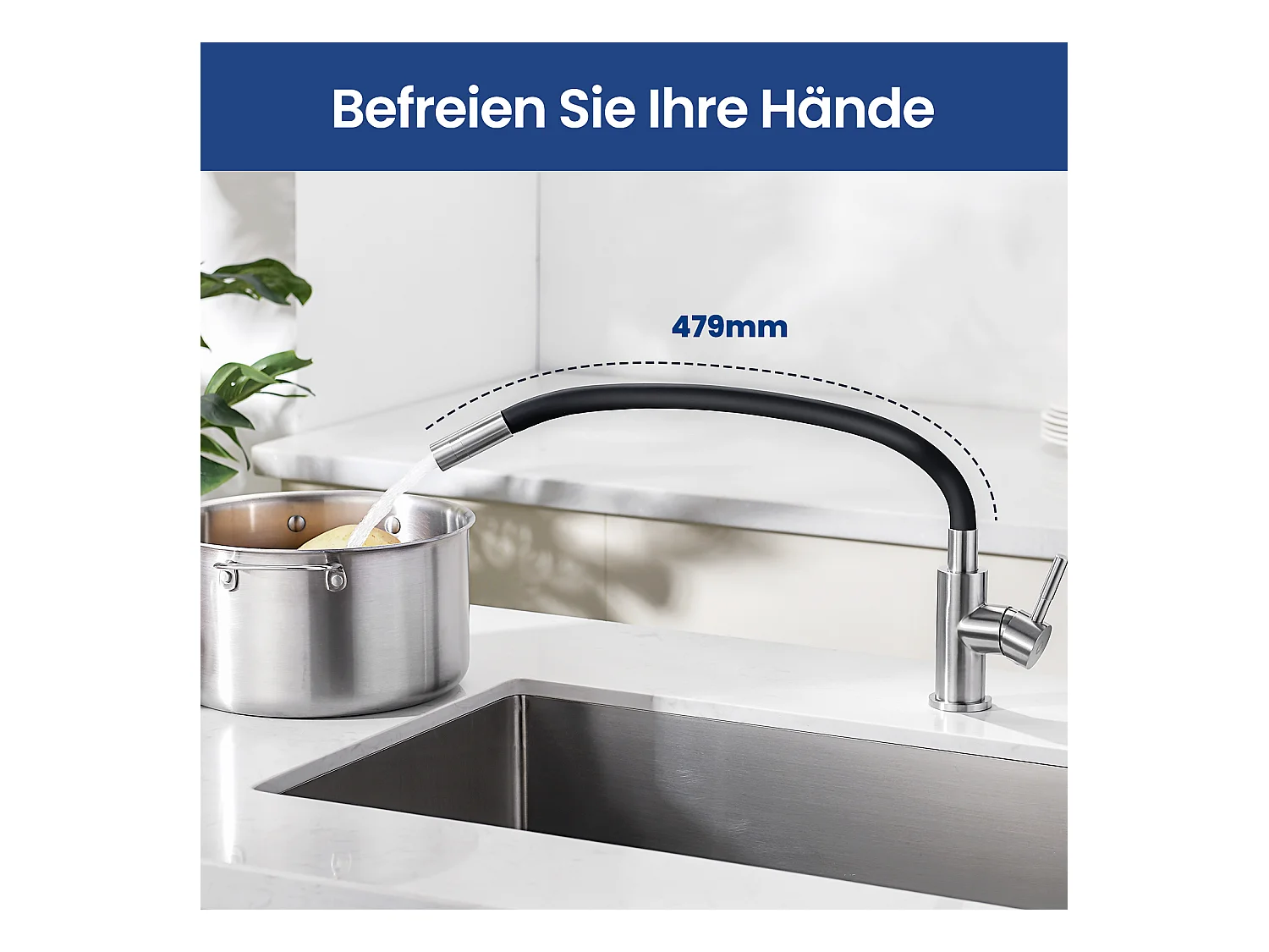 CECIPA MAX Évier 1 Bac en Acier Inoxydable Noir Évier Encastré 40*44cm + Flexible Mitigeur de Cuisine, 2 Types de Jets  Robinet Extractible Brossé