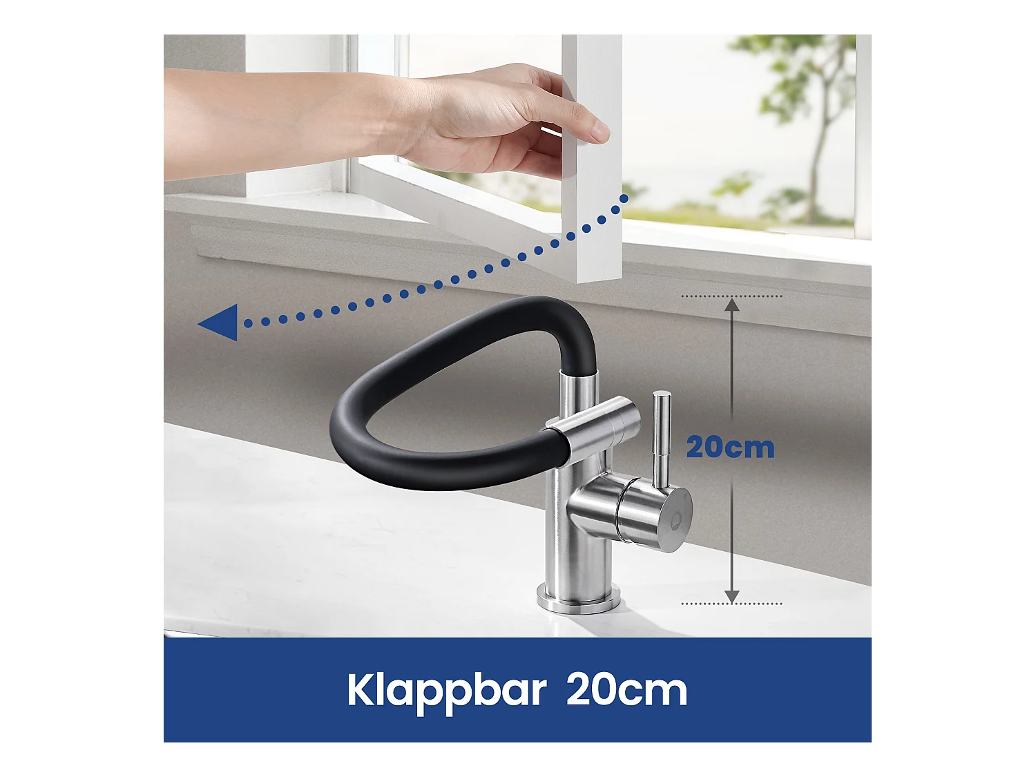 CECIPA MAX Évier 1 Bac en Acier Inoxydable Noir Évier Encastré 40*44cm + Flexible Mitigeur de Cuisine, 2 Types de Jets  Robinet Extractible Brossé