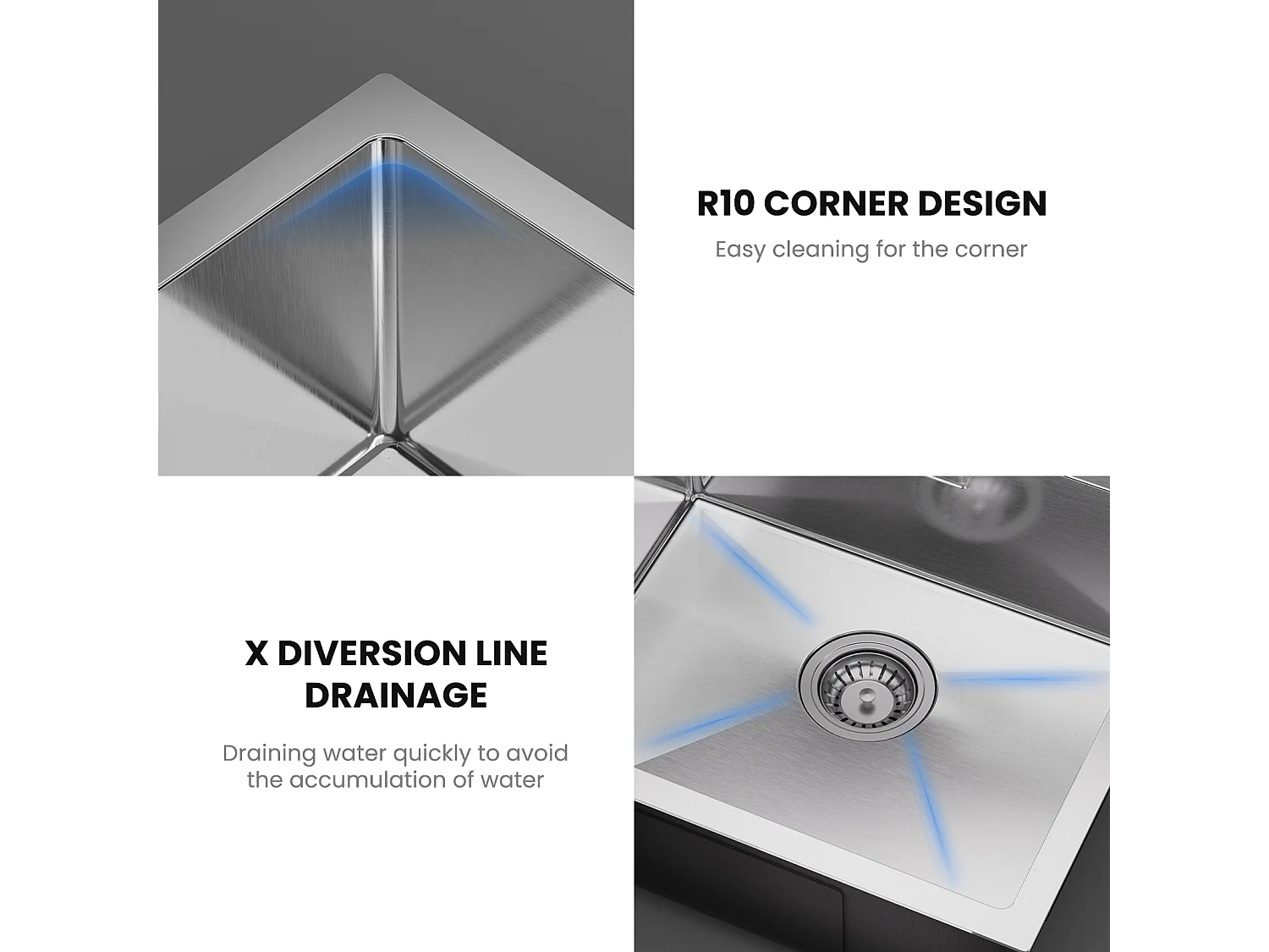 CECIPA MAX  Évier 1 Bac 50*44cm Évier de Cuisine en Inox Brossé + Flexible Mitigeur de Cuisine, 2 Types de Jets  Robinet Extractible Brossé