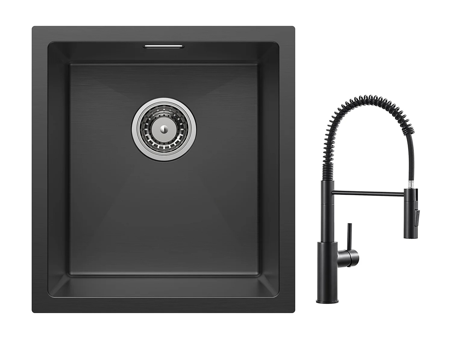 Cecipa max Évier Encastré 40*44*19 cm - Noir Évier de Cuisine 1 Bac en Acier Inoxydable + Mitigeur Cuisine à Ressort Noir avec Douchette Extractible