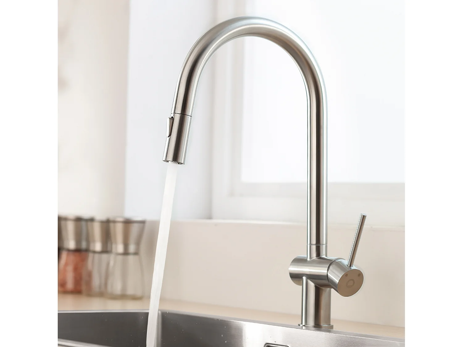 Cecipa max Évier Inox 70×45×21.5CM avec Egouttoir, Vasque et Distributeur de Savon + Mitigeur de Cuisine avec Douchette Extractible Brossé