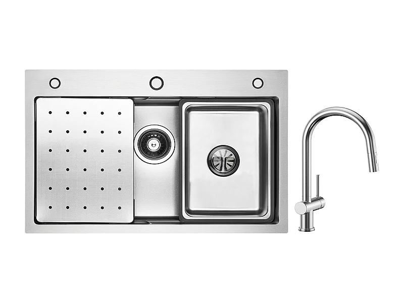 Cecipa max Fregadero de Acero Inoxidable 70×45×21,5CM con Escurridor, Lavabo y Dispensador de Jabón + Mezclador de Cocina con Ducha Cepillada Extraíble