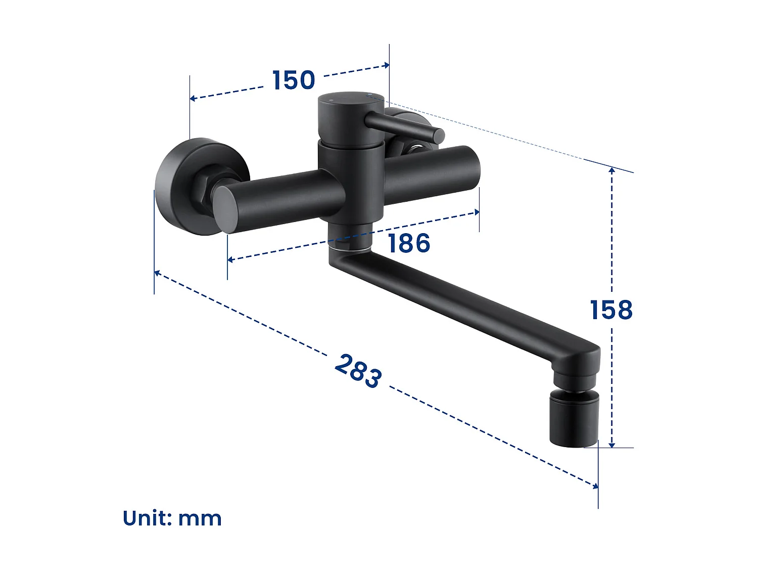 Cecipa MAX Einzelbecken-Küchenspüle 40 × 45 cm, Spüle aus gebürstetem Edelstahl + wandmontierte Küchenmischbatterie mit 2 schwarzen Düsen