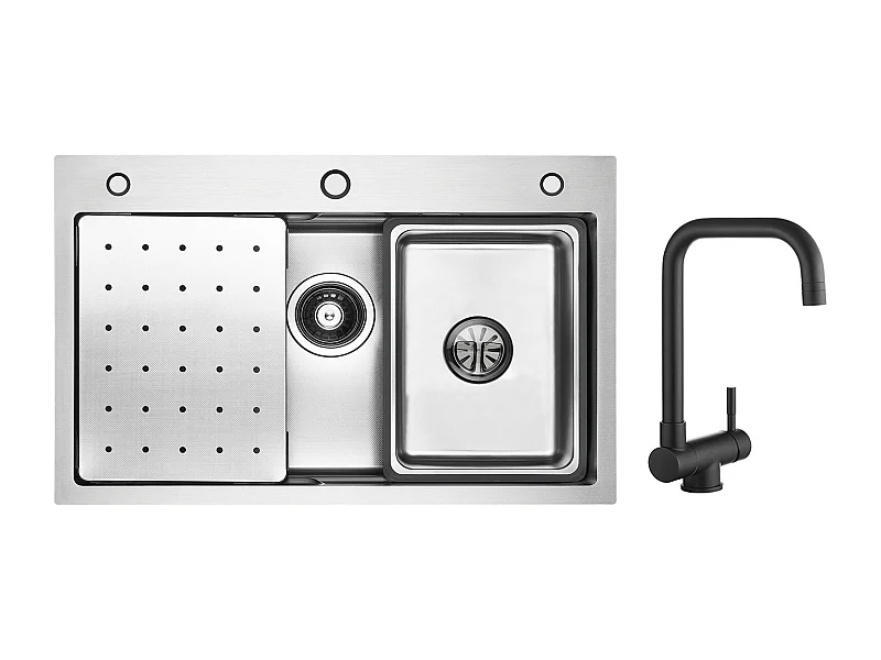 Cecipa max roestvrijstalen spoelbak 70×45×21,5CM met afdruiprek, wastafel en zeepdispenser + zwarte opvouwbare mengkraan Opvouwbare mengkraan onder raam