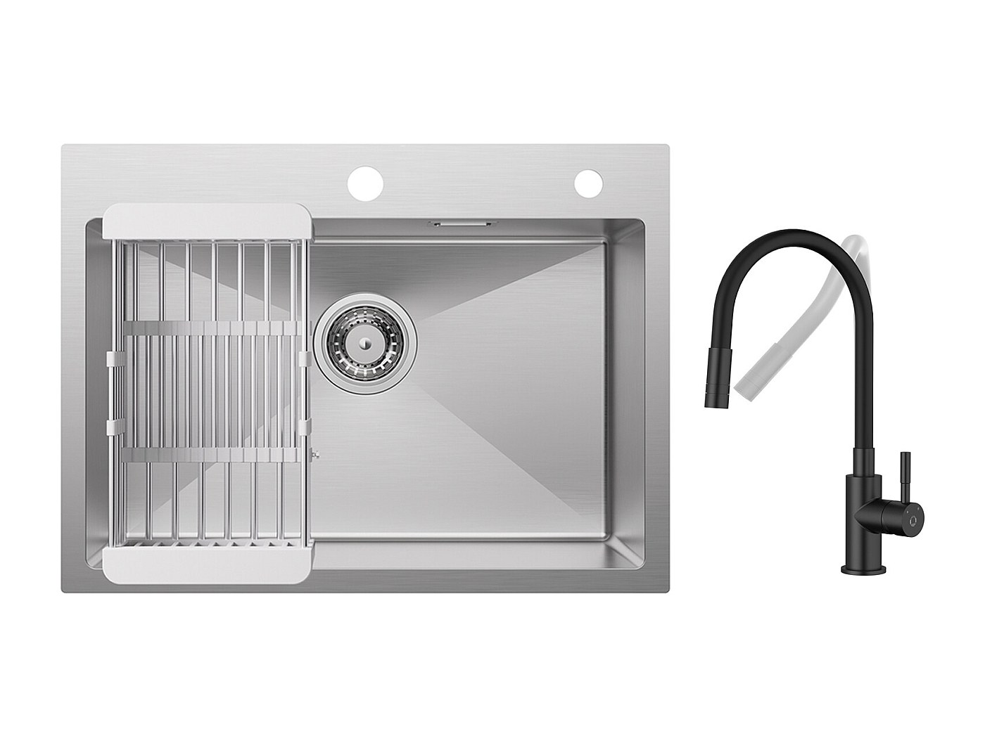 Rubinetto Cucina Con Doccetta Estraibile - 2 Getti (Normale E Potente), Rotazione 360°, In Acciaio Inox Spazzolato, Facile Installazione