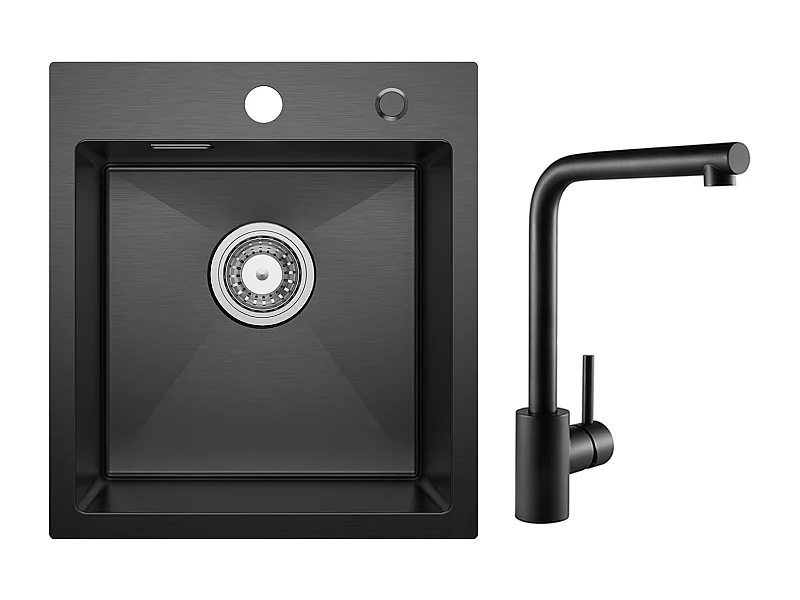 Evier Cuisine 1 Bac Noir Anthracite 40*45*19CM - Évier Inox Évier de Cuisine + Mitigeur de Evier Noir Rrotatif à 360 °