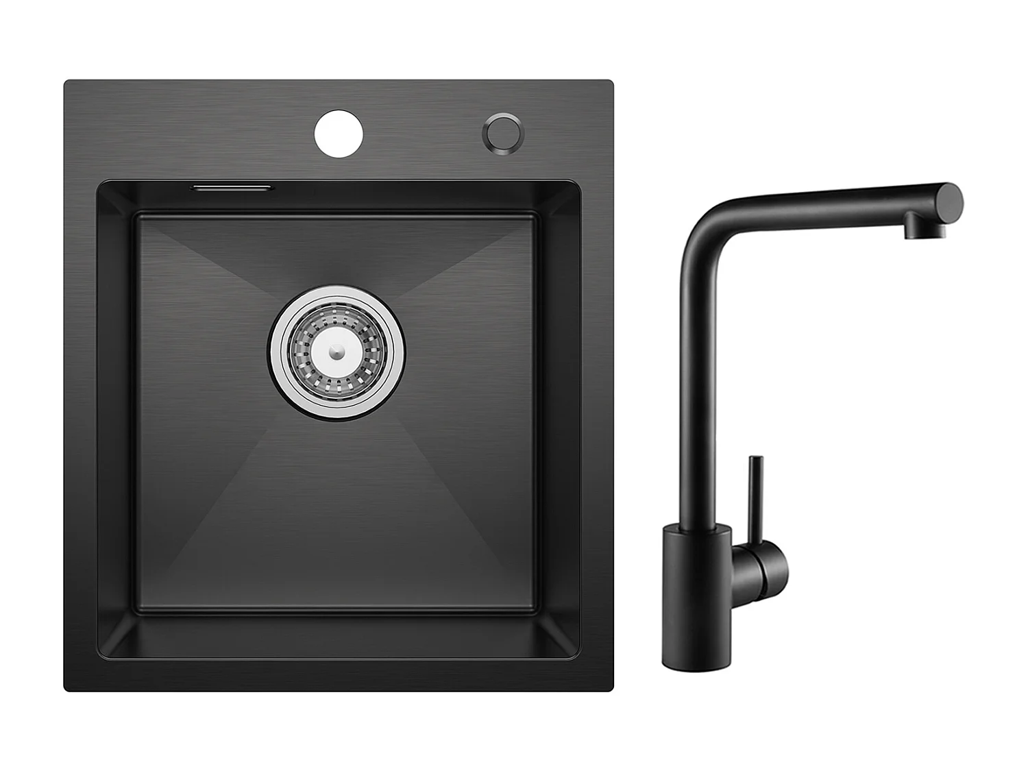 Kom Keukenspoelbak Antraciet Zwart 40*45*19CM - RVS Spoelbak Keukenspoelbak + 360° Draaibare Zwarte Spoelbakmengkraan