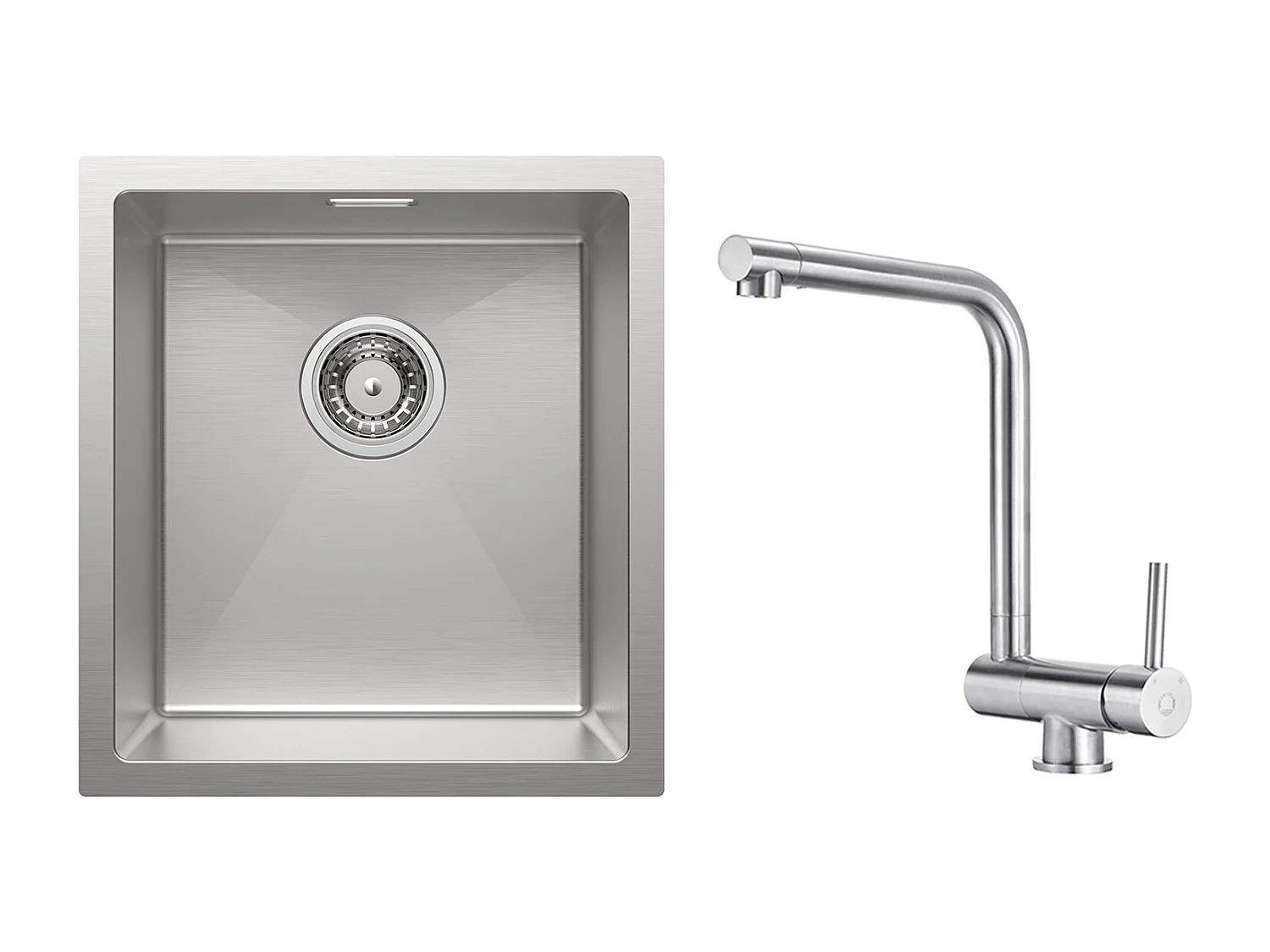 Cecipa MAX Évier de Cuisine 1 Bac 40x44x19 cm Évier Inox Brossé + Mitigeur de Cuisine Rabattable Brossé