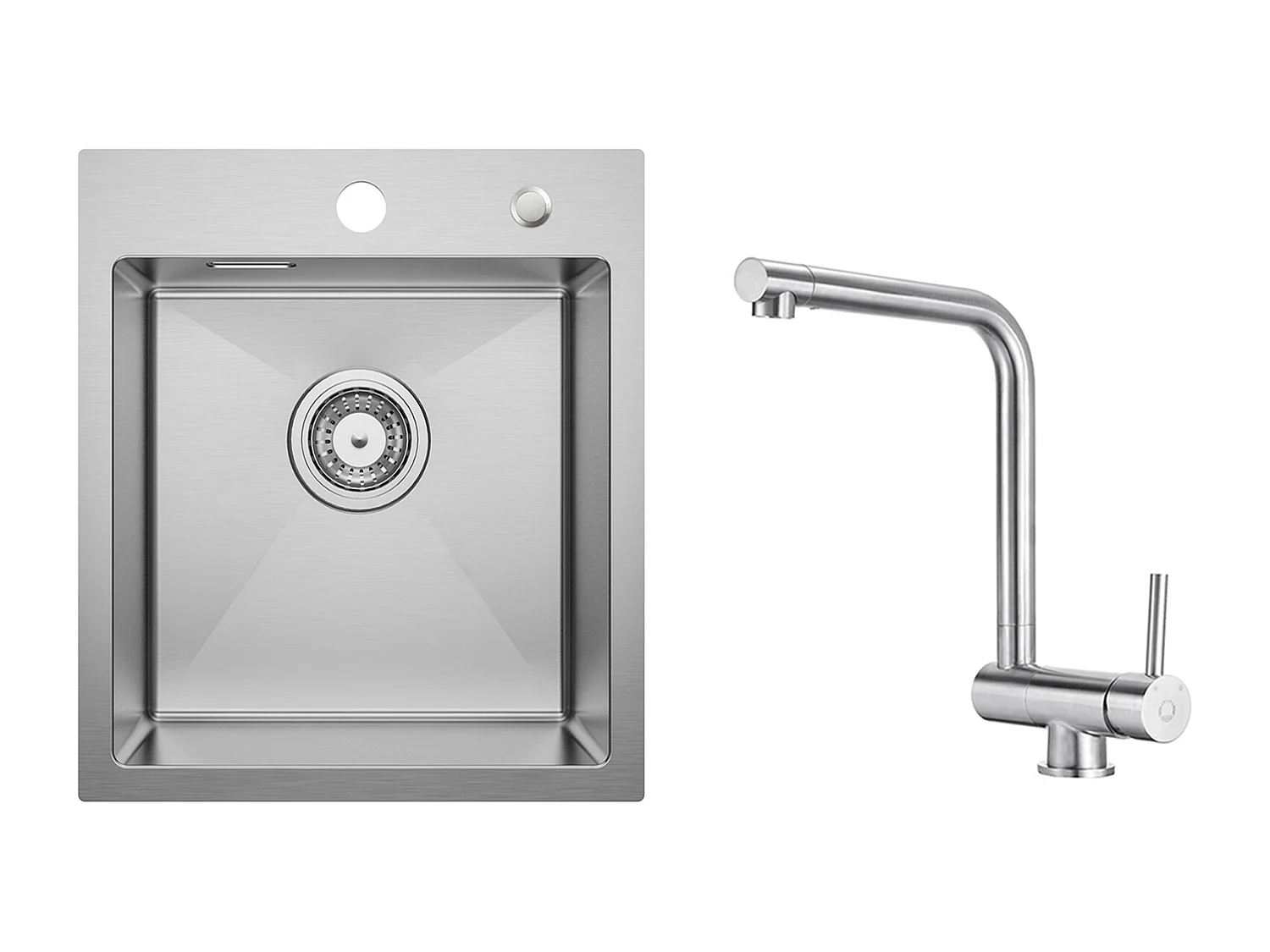 Cecipa MAX Einzelbecken Küchenspüle 40×45 cm Spüle aus gebürstetem Edelstahl + gebürstete klappbare Küchenmischbatterie