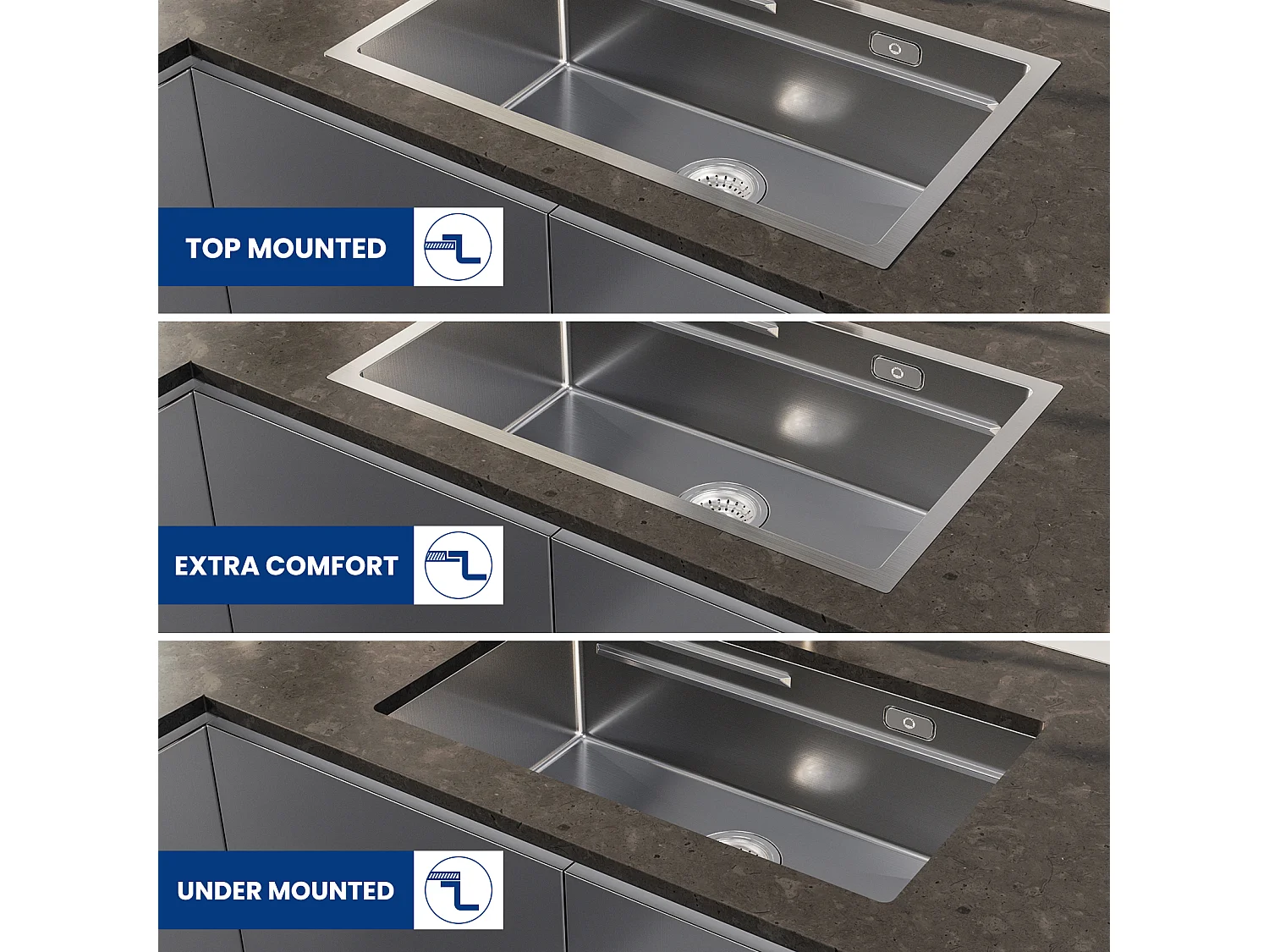 Évier Cuisine 1 Bac 70×44×21CM Évier Inox Brossé avec Egouttoir et Vasque + Mitigeur de Cuisine en Inox Noir étoilé avec Bec Haut et Incurvé