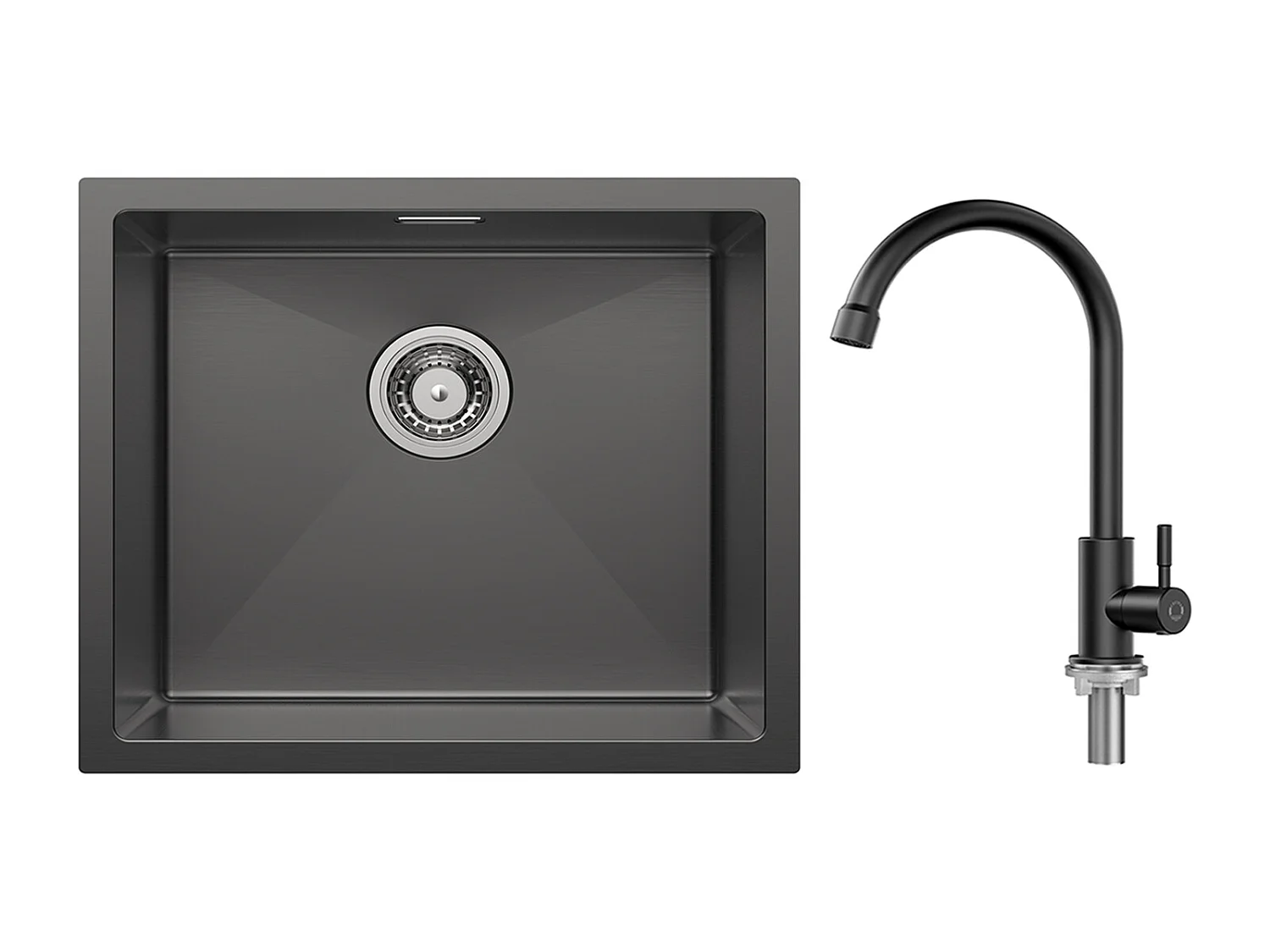 CECIPA MAX Évier de Cuisine 1 Bac Évier Inox 50*44CM Noir Anthracite + Robinet de Cuisine à eau Froide,Noir