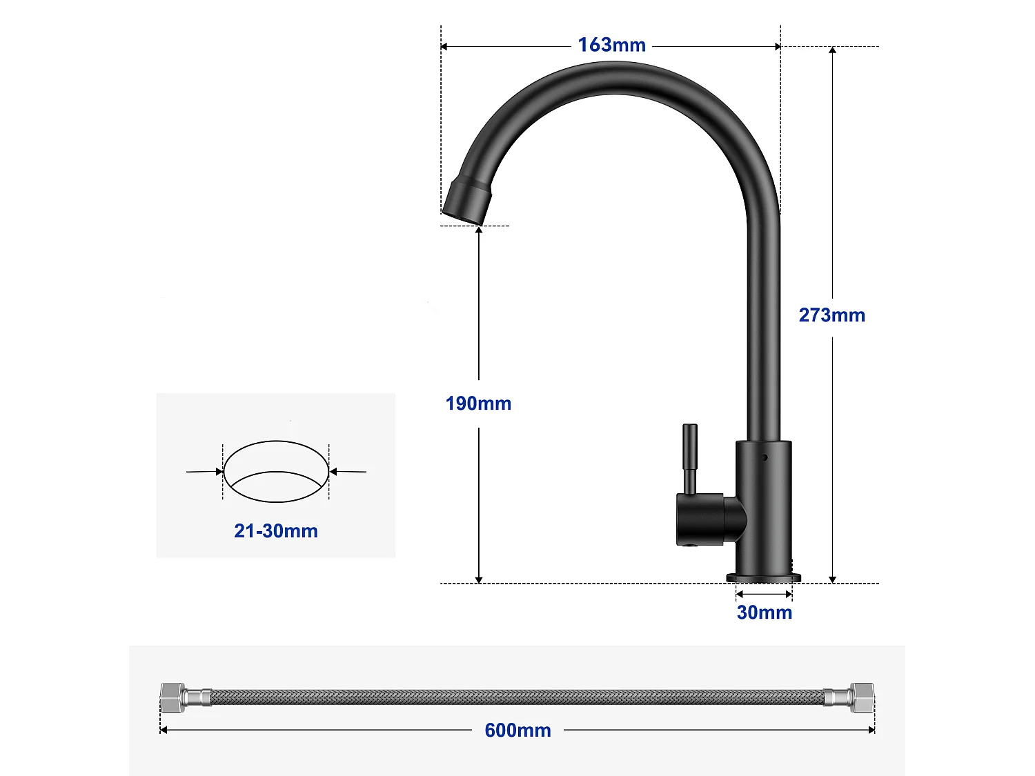 CECIPA MAX Évier de Cuisine 1 Bac Évier Inox 50*44CM Noir Anthracite + Robinet de Cuisine à eau Froide,Noir
