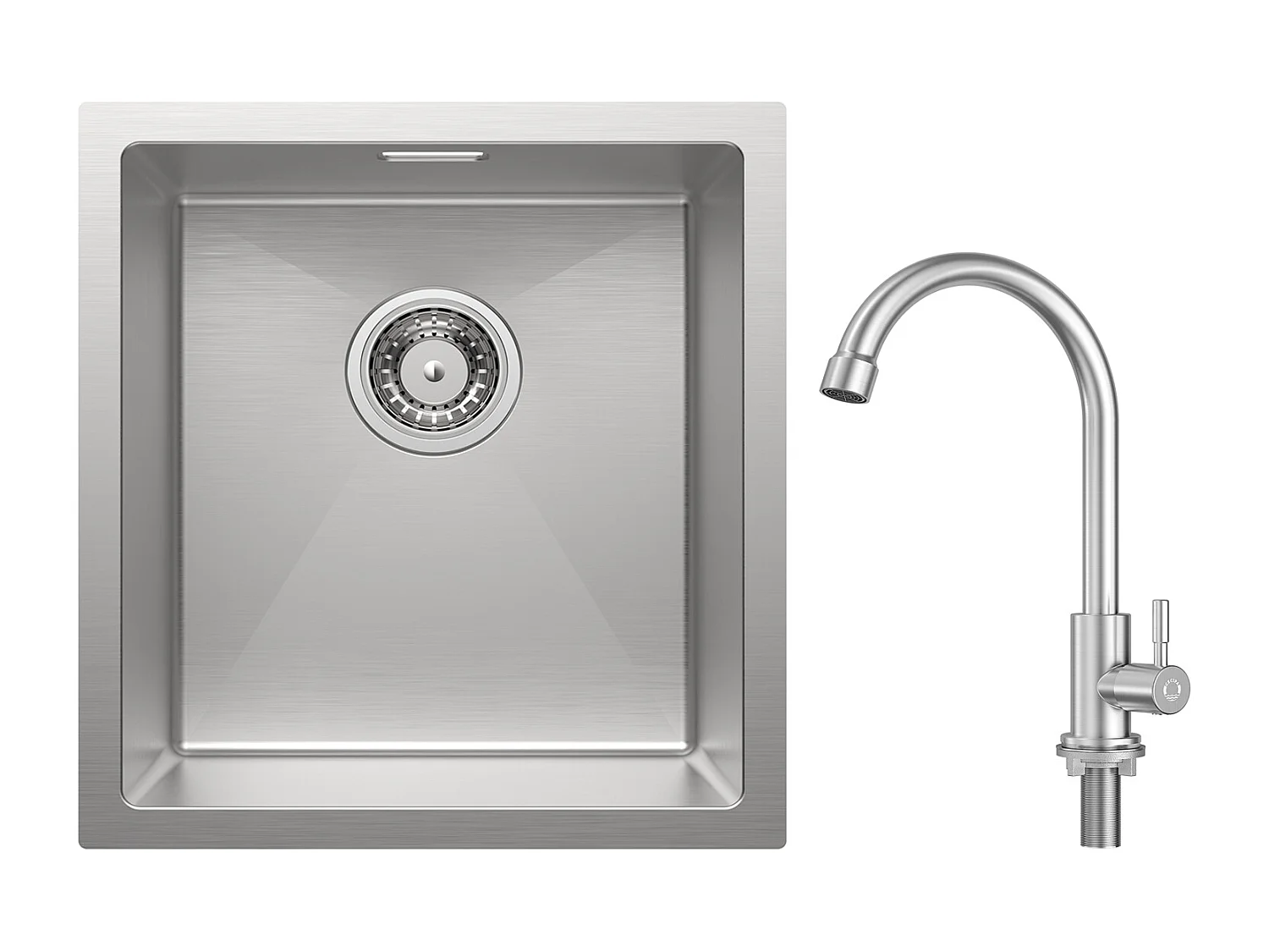 Cecipa MAX Évier de Cuisine 1 Bac 40x44x19 cm Évier Inox Brossé + Robinet de Cuisine à eau Froide,Brossé